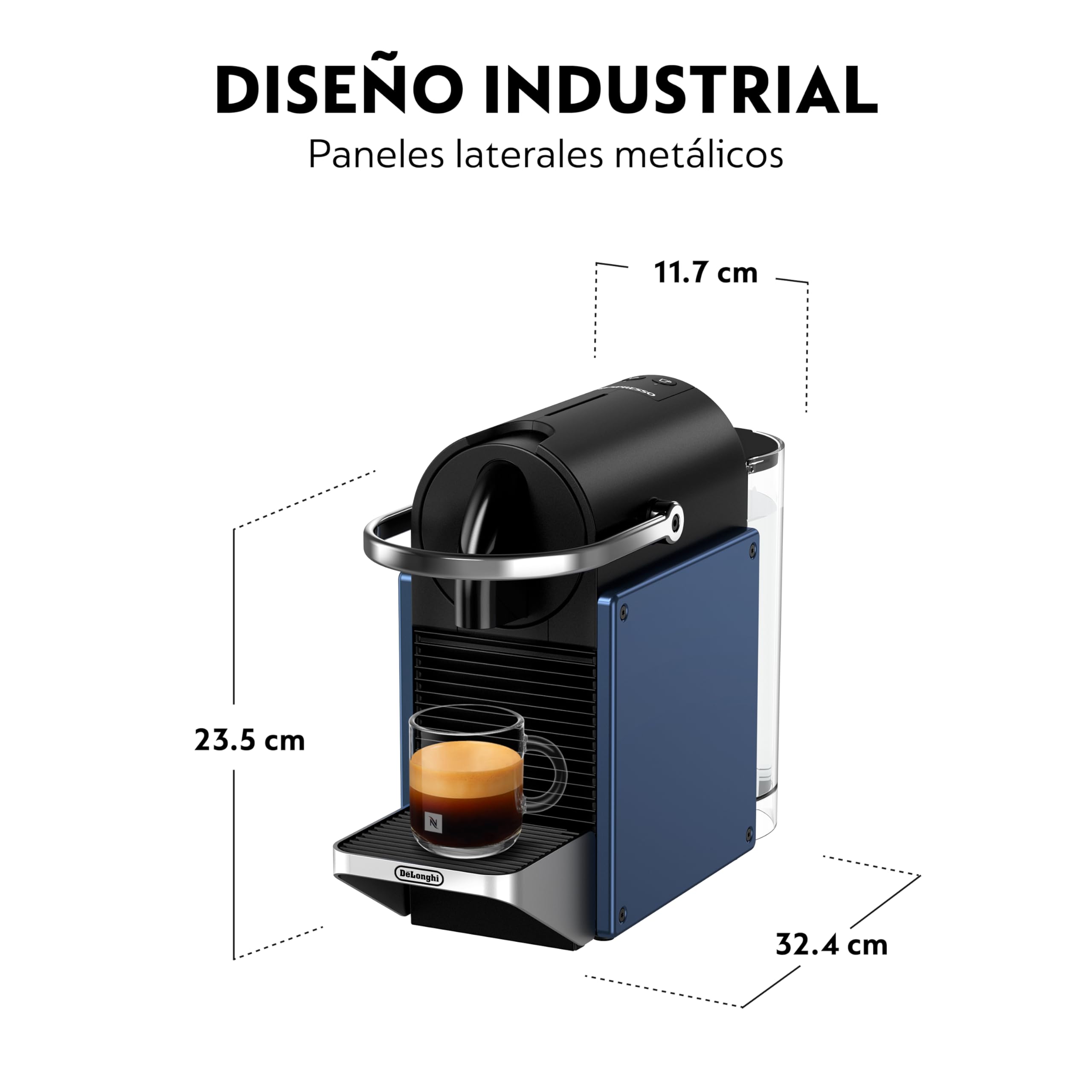 Nespresso De'Longhi Pixie EN127.BL, Máquina de Café en Cápsulas, Espresso y Café Lungo, Modo ECO, Diseño Compacto, Sistema de Presión de 19 Bares, Pack de Bienvenida Incluido, 1260W, Blue