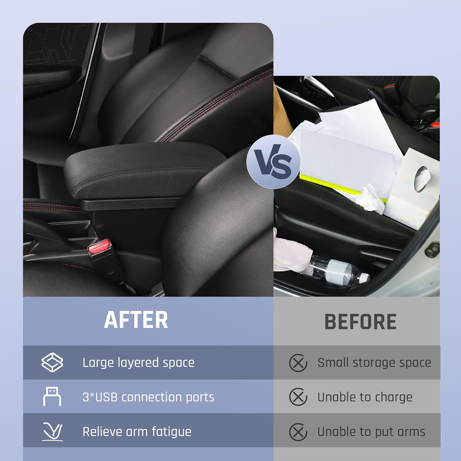 YJYWZH for KIA Soul Models 2010 2011 2012 2013 Armrest Box Double Layer Car Interior Storage Center Console with 3 USB Port Black