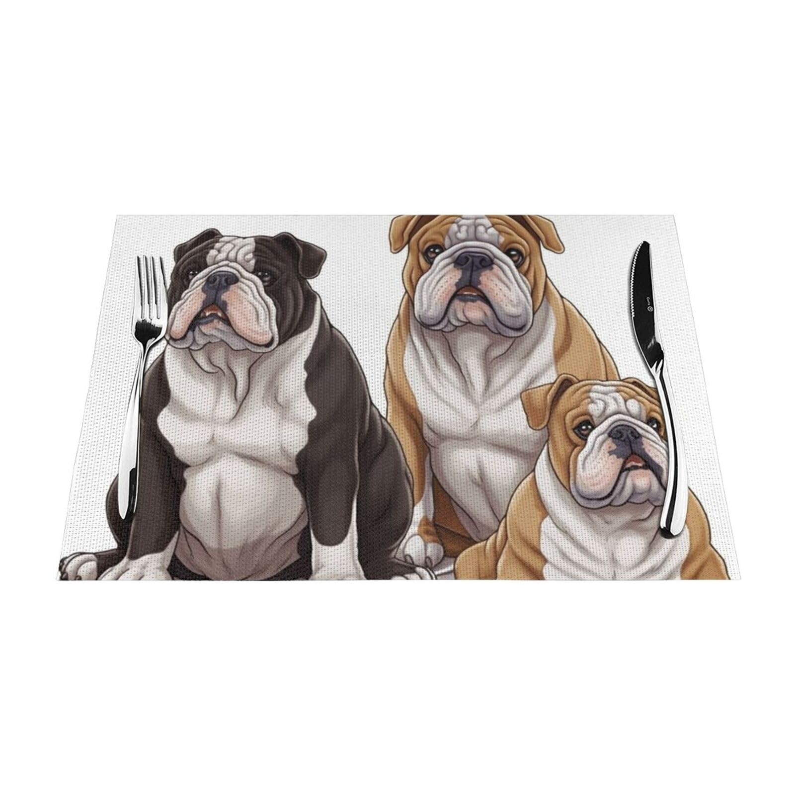 English Bulldogs Placemats Set of 1 - Woven Vinyl Kitchen Table Placemats - Heat Resistant Non-Slip Place Mats for Dining Table, Washable Indoor Outdoor Table Mats 12x18 Inch