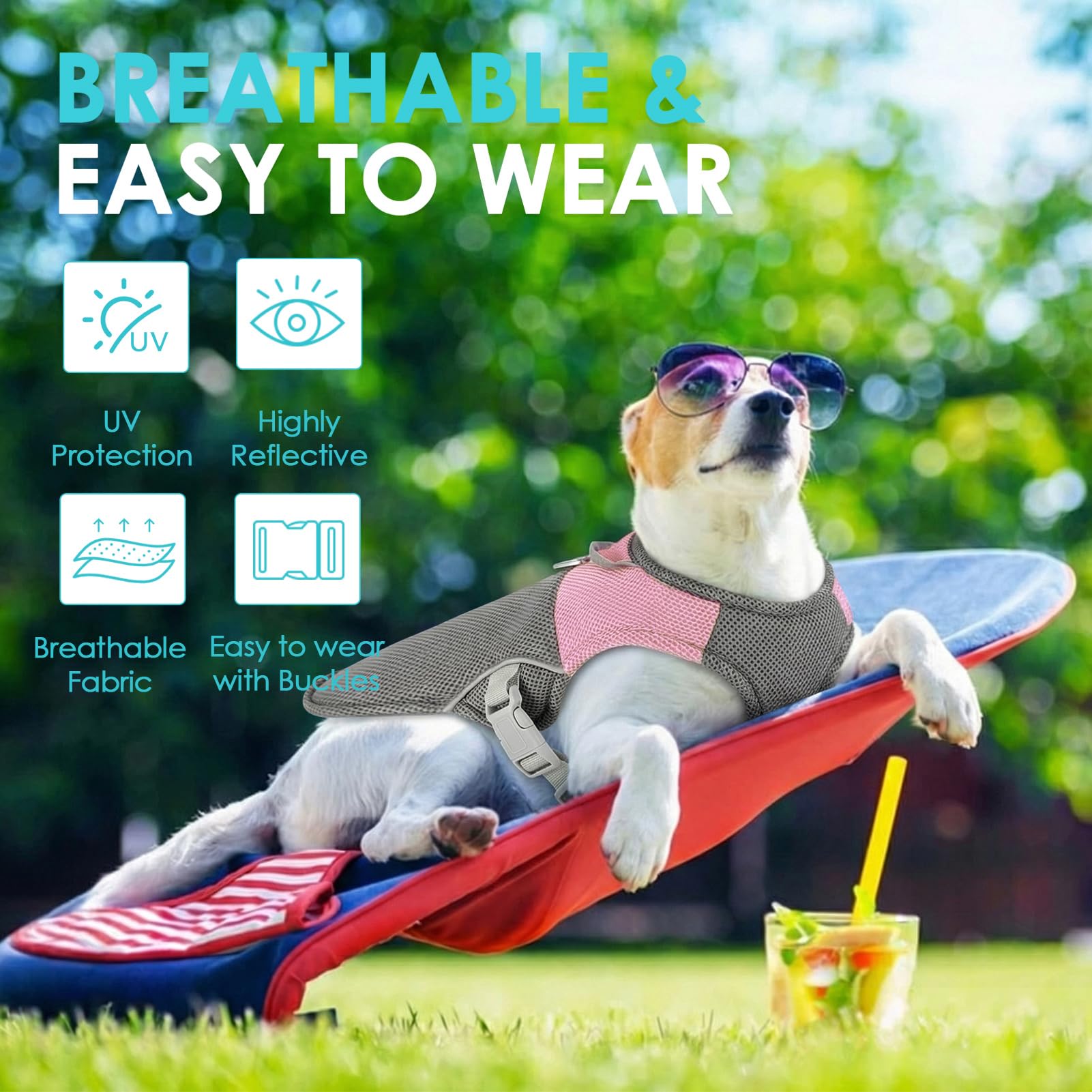 AOFITEE Chaleco de refrigeración para perros, chaleco de refrigeración transpirable para perros con anillo en D de arnés, camisa de protección UV para perros, chaqueta enfriadora ligera para perros