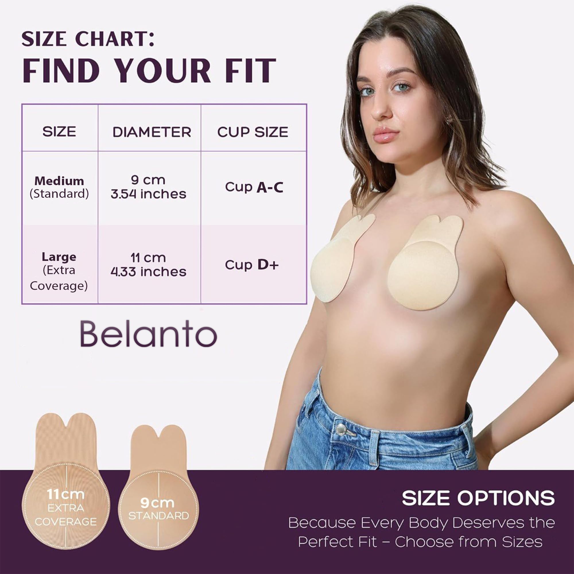 Belanto Women's & Girls Nipple Cover Strapless Bra, 2 Pair Beige & Black Color Invisible & Reusable Push Up Bra, Self Adhesive Breast Lift Up Sticky Bra Fits A-C Cups (Beige & Black, Fits A-C Cups) 1
