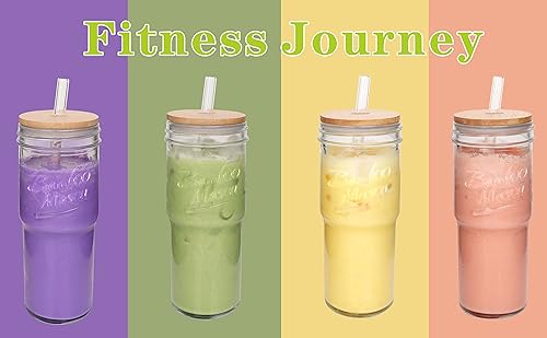 Miniatura 6 de ANOTION Vasos de vidrio con tapas y pajitas, paquete de 2 unidades, taza de café de viaje de 24 onzas, tarro de boca ancha, taza de café helado,