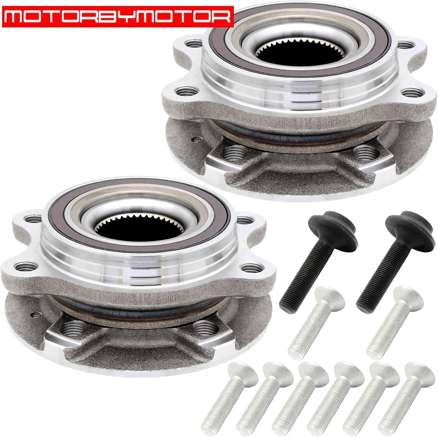 MotorbyMotor 513301 Front Wheel Bearing and Hub Assembly Fit for Audi A4 A5 A6 A7 A8 Quattro Q5 RS5 RS7 S4 S5 S6 S7 S8 SQ5 Allroad Low-Runout OE Directly Replacement Wheel Hub Bearing Assembly-2pc