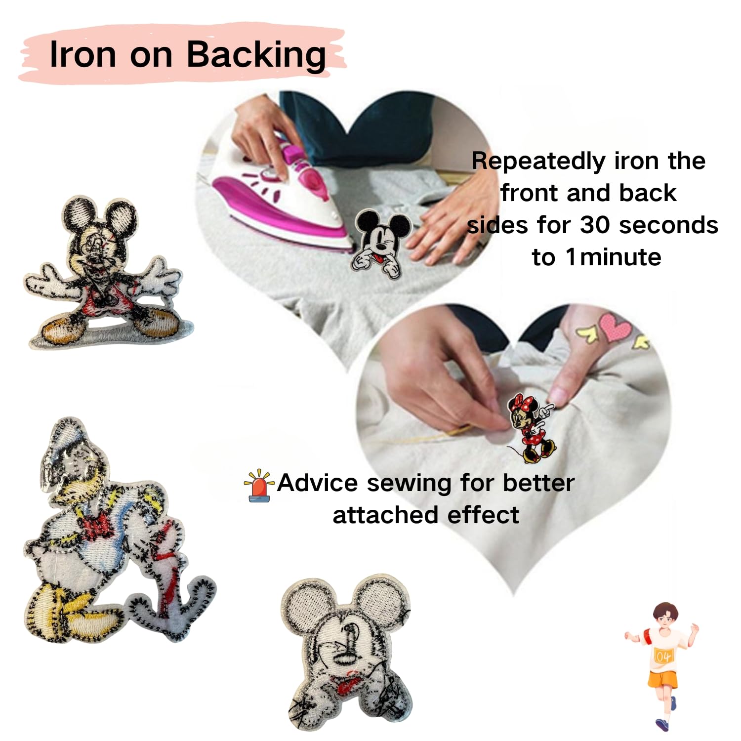 12 parches bordados de ratón de dibujos animados para niños para planchar o coser, parches bordados de reparación, accesorios de moda, colección de regalos para ropa, chaqueta, jeans, mochila,
