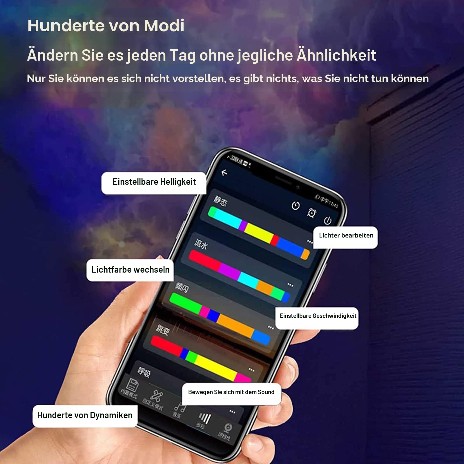 5 M Lange LED-Lichtstreifen, Donnerwolke, RGB-Musik-Synchronisation, Farbwechsel Mit Fernbedienung, Für Schlafzimmer, Zimmer, Party
