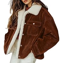 chouyatou Women's Winter Sherpa Fleece Lined Corduroy Coat Button Down Warm Faux Fur Jacket Outerwear