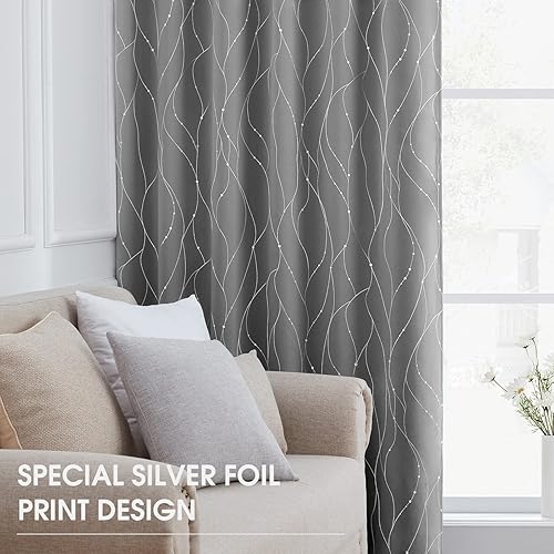 Miniatura 3 de HOMEIDEAS Cortinas opacas, 2 paneles, línea ondulada, con lunares impresos al reverso, cortinas de oscurecimiento de la habitación, bolsillo de