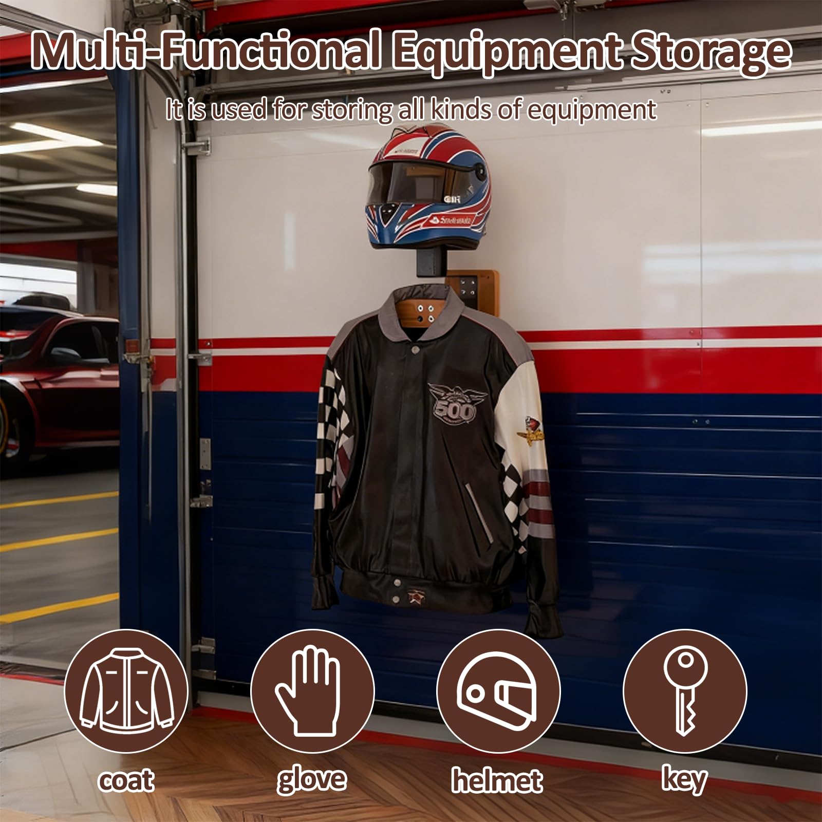 Porta Casco Moto da Parete, Struttura di Ancoraggio a Parete per Motociclette Calcio Sci e Tattico Moto Accessori Utili con Appendiabiti e Ganci