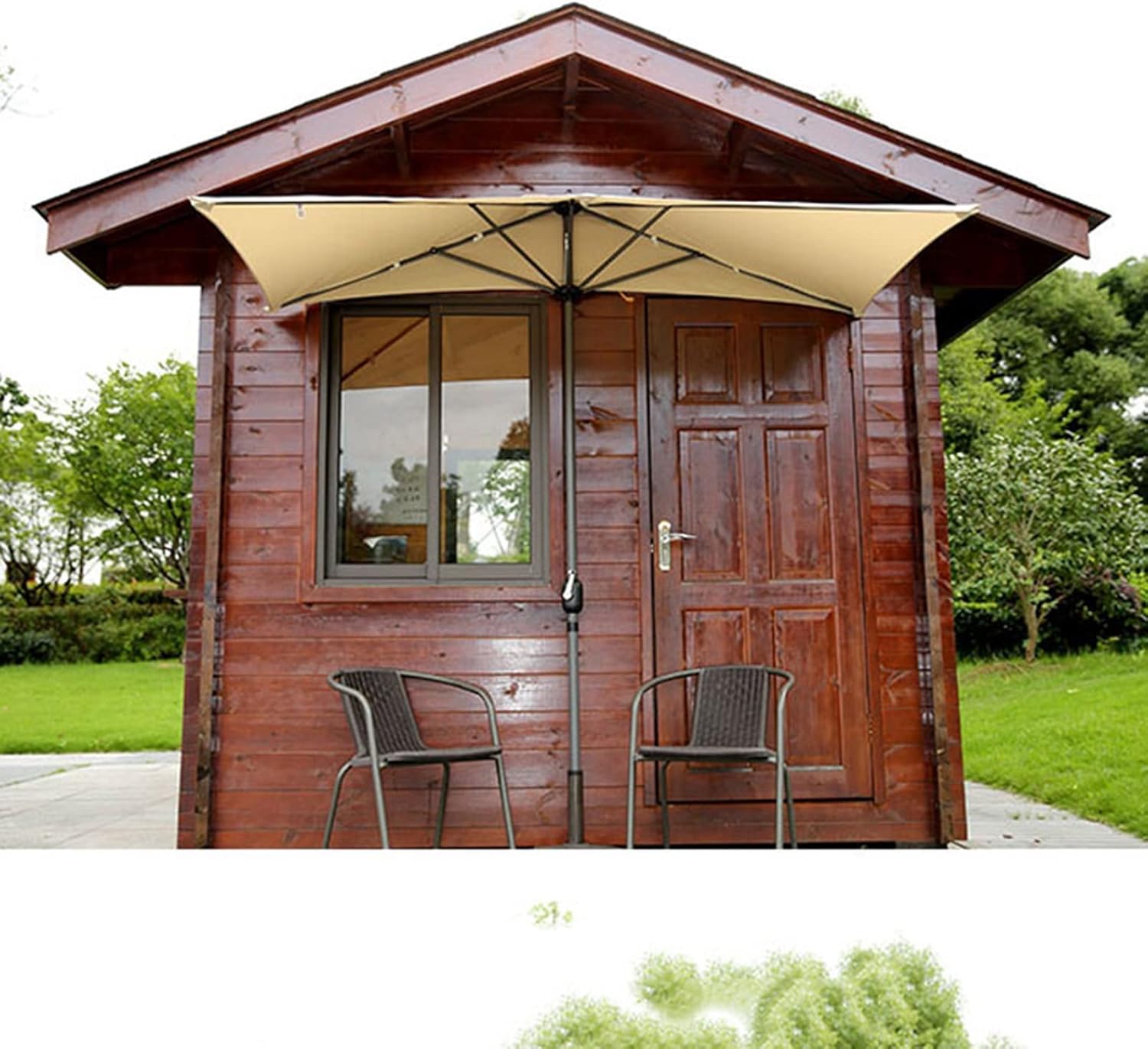 Patio Umbrella Garden Patio Umbrella Outdoor Sun Shade Half Umbrellas, Create Cool Area, Waterproof Umbrella Cloth, with Crank, for Garden Patio Backyard Umbrella Parasol Canopy (Sand 250cm x 130cm)