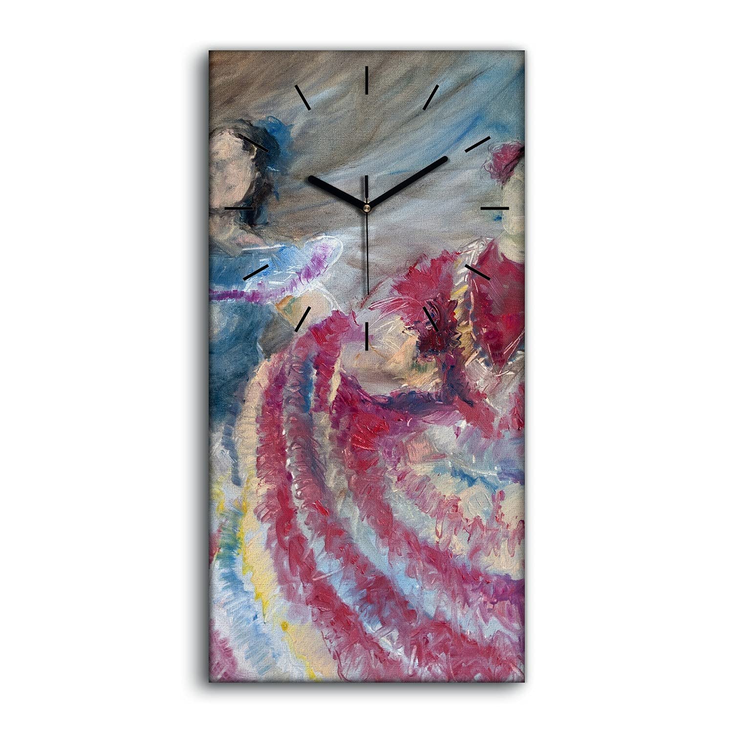 Horloge sur Toile Danseurs Espagnols 30x60cm avec Aiguilles Noires Silencieuses Coloray