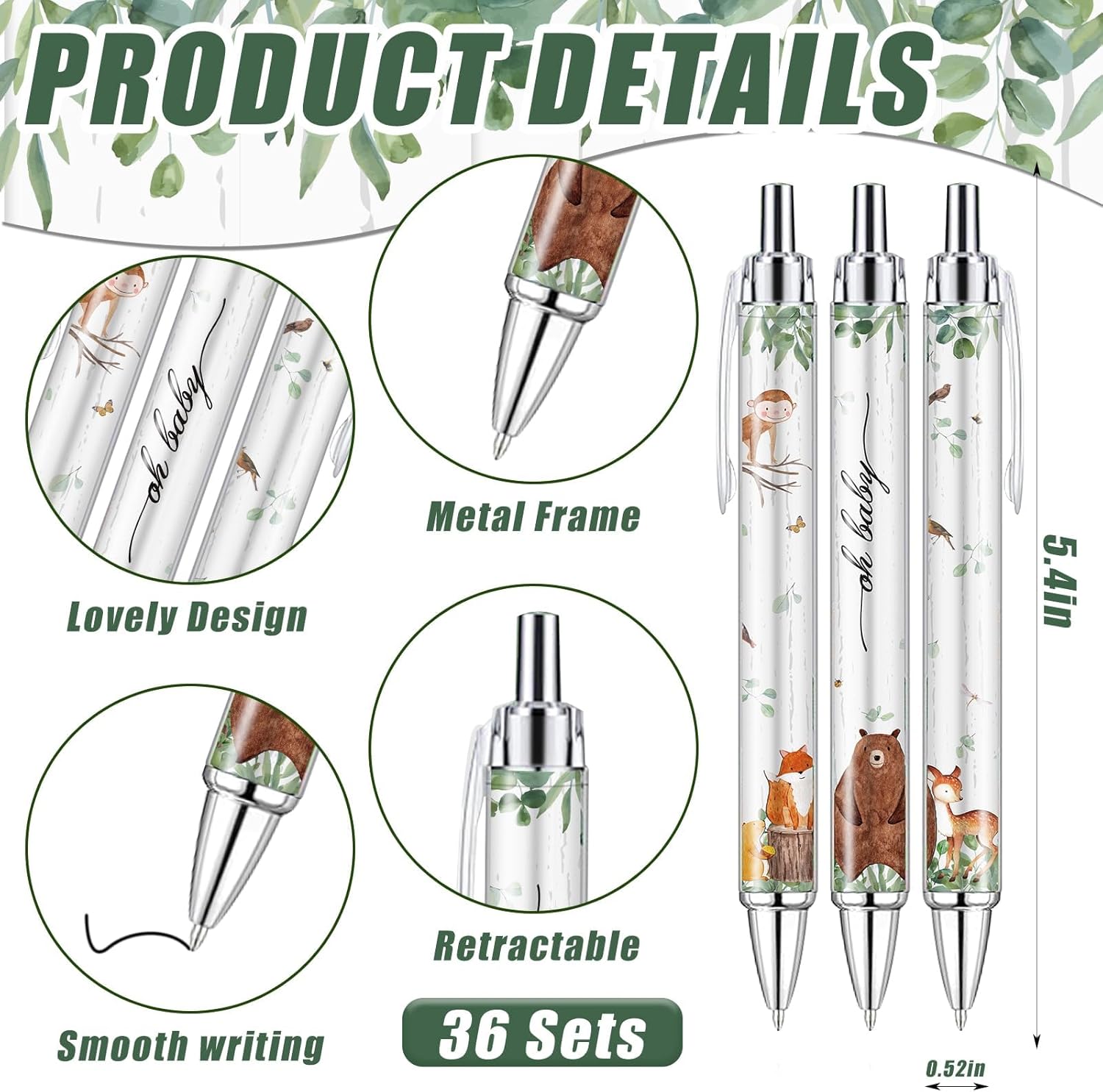 145 Pieces Woodland Baby Shower Favors for Guest Woodland Animals Ballpoint Pens and Keychains Party Favors Bulk Retractable Baby Shower Gifts Pens Gender Reveal Greeting Cards Souvenirs Prizes