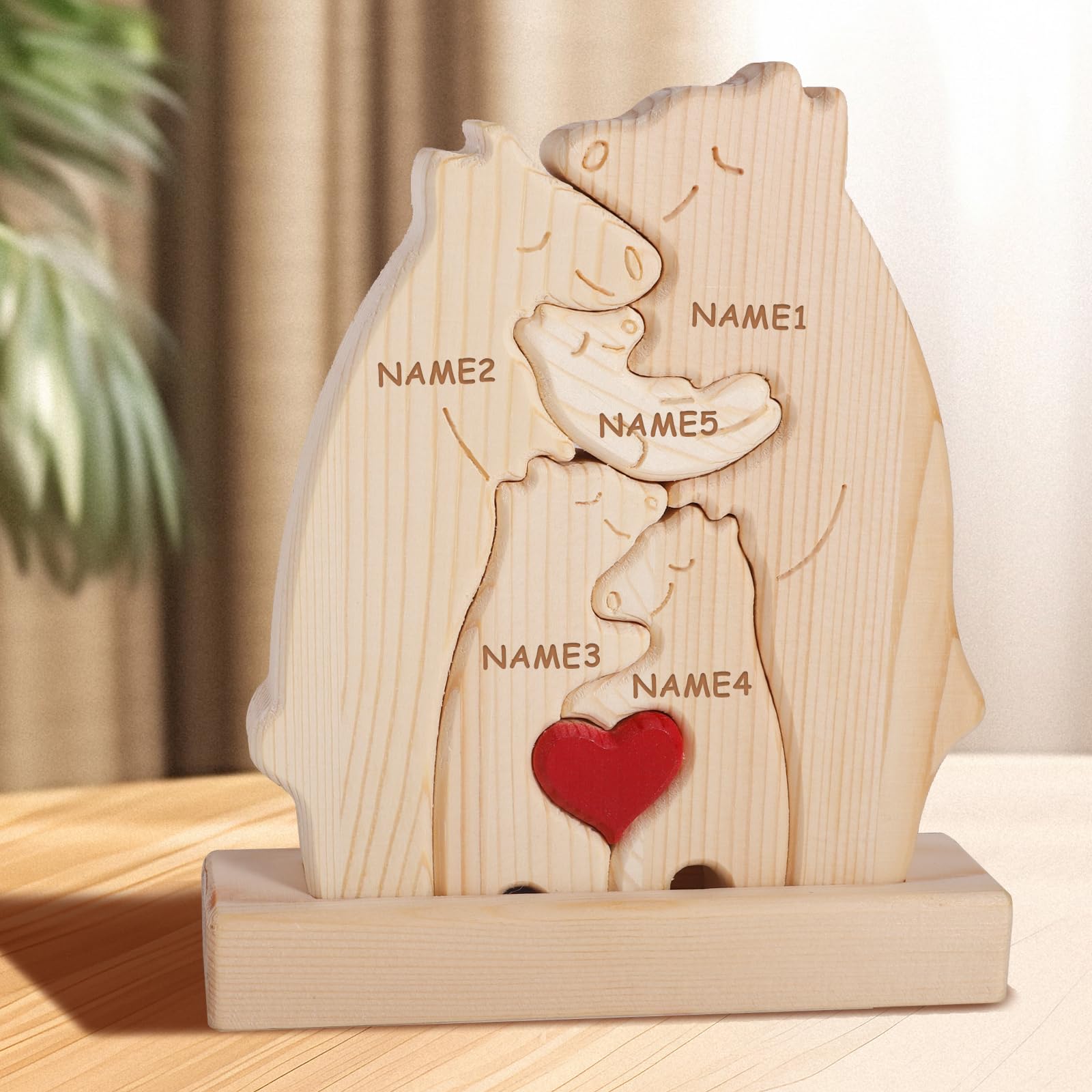 Personalisiertes Familienpuzzle Aus Holz – Holzbären Mit Herz Zum Beschriften