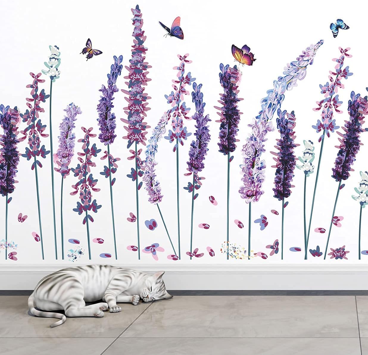 RW1028 3D Flowers Wall Decals Purple Lavender Wall