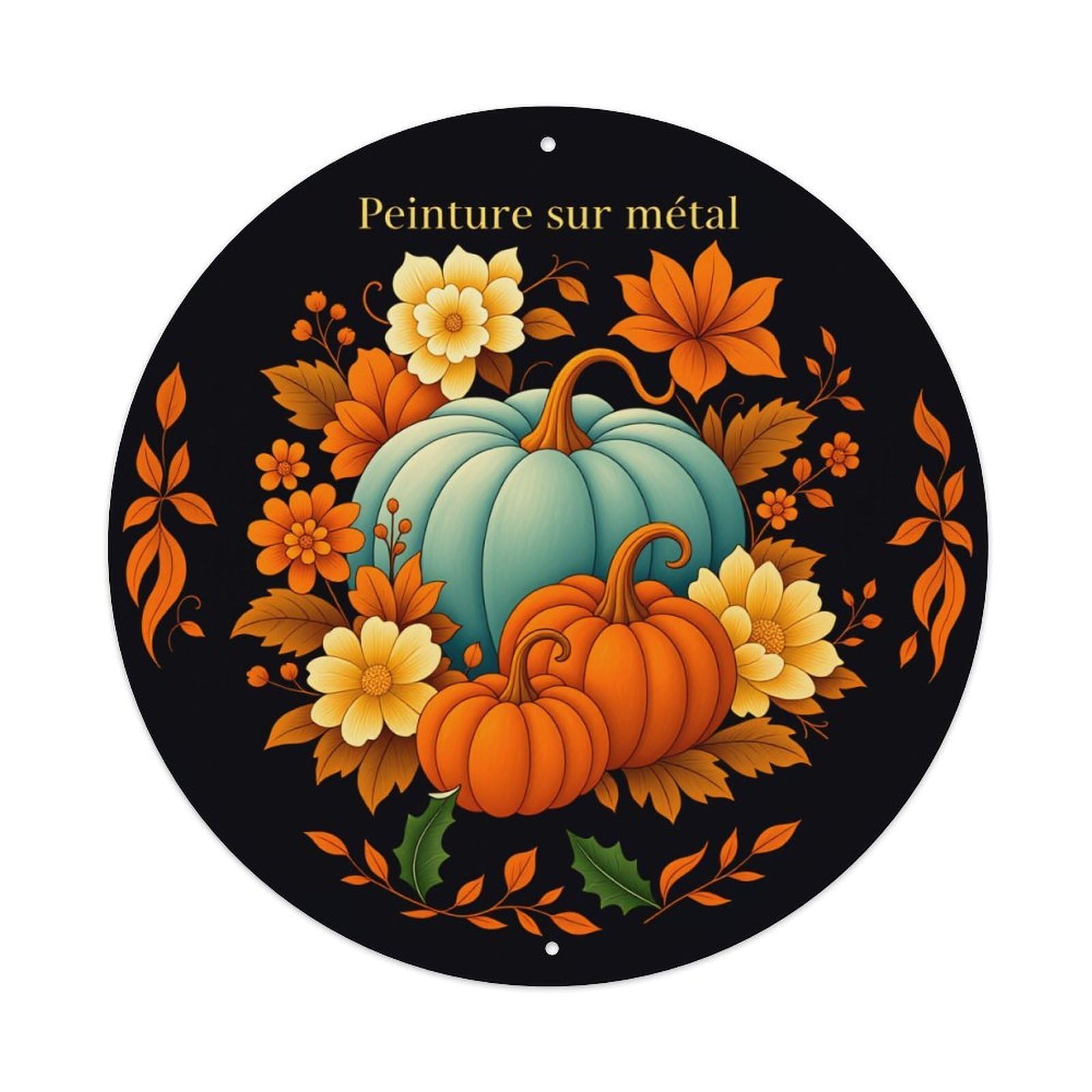 Pumpkin Floral Autumn Leaves Metal Round Tin Sign Vintage Style Metal Sign Home Bar Garden Wall Plaque Decor Metal Poster 8x8 Inch