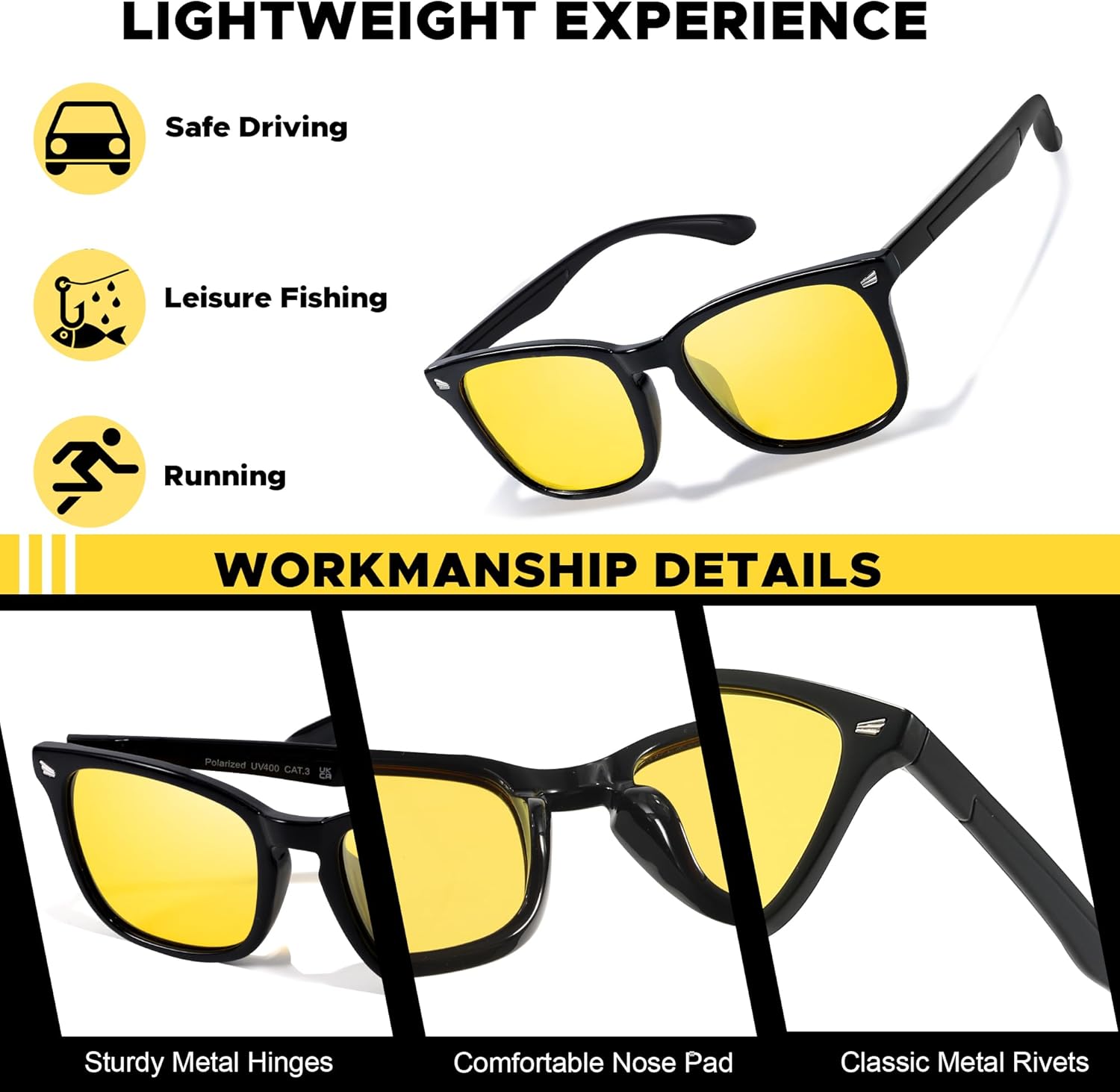 LVIOE 2 Pack Night Vision Glasses for Driving Women Men Yellow Glasses for Night Driving Anti Glare Polarized N8082 - Image 4
