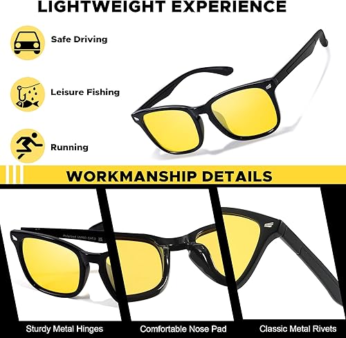 Miniatura 4 de LVIOE Paquete de 2 lentes de visión nocturna para conducir, mujeres y hombres, lentes amarillos para conducción nocturna, antirreflejos,