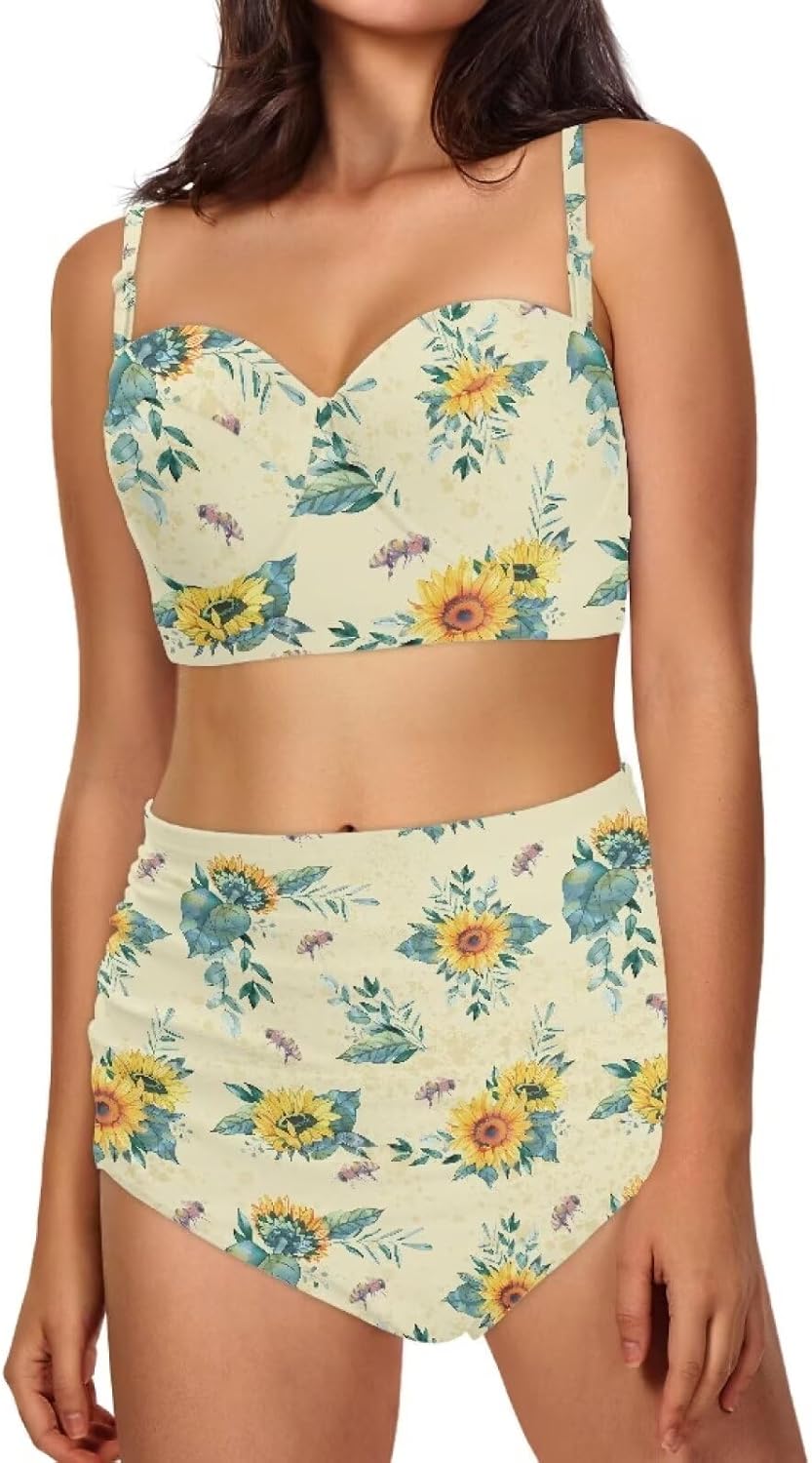 ZOUTAIRONG Bikini Sets for Women Tummy Control Bathing Suits Women Swimsuits High Waist Off Shoulder Size S-2XL