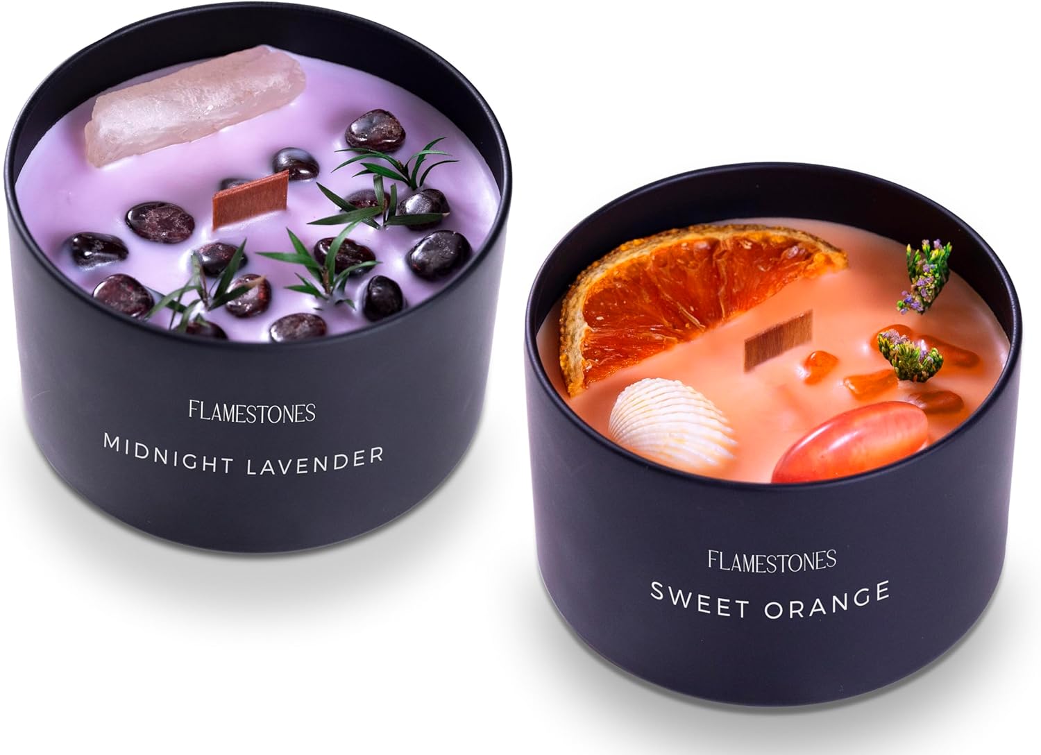 Gemstone Woodwick Candles - Midnight Lavender and Sweet Orange 8oz Each | Tropical Relaxation for Kitchen and Home Decor | Aromatherapy Essential Oil | Luxury Gift