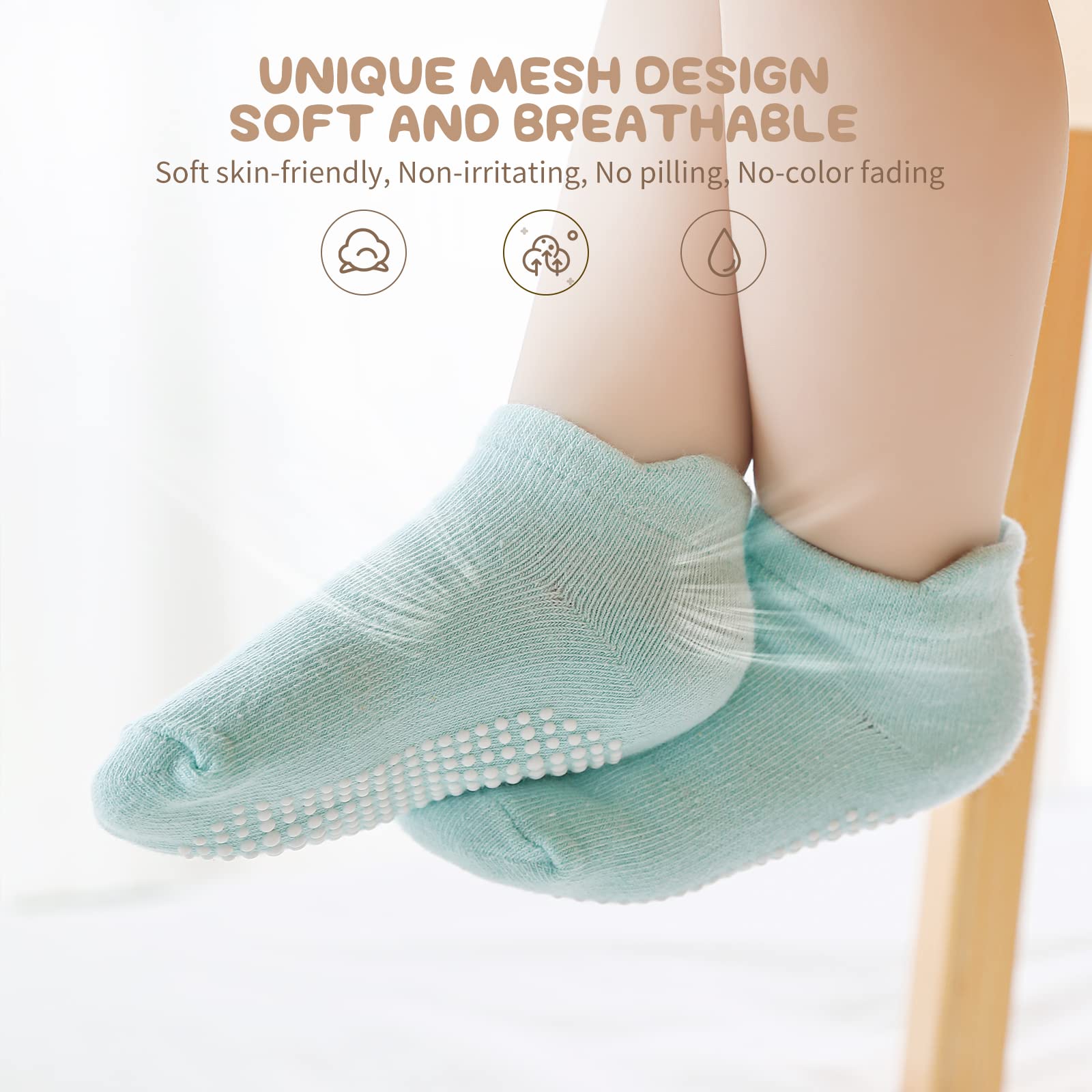 Non Slip Grip Ankle Baby Socks 12 Pack for Toddler Boys and Girls Kids Infant Baby Cute Cotton Socks