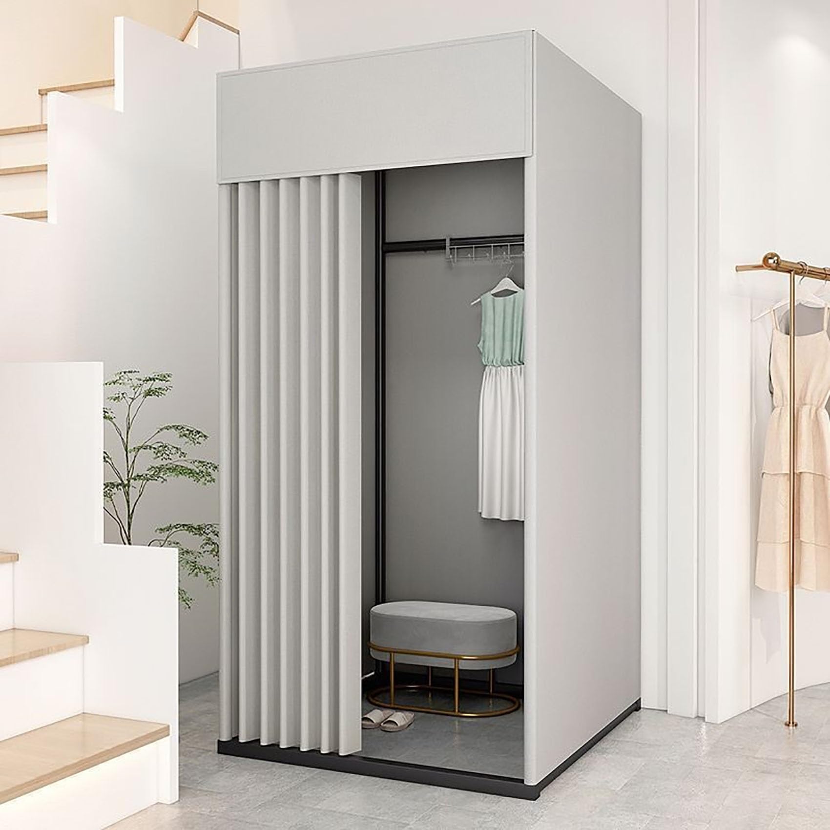 Umkleidekabine Freistehend, Quadratische Tragbarer Umkleideraum, ,Bodenstehende Bekleidungsgeschäft Sichtschutz Vorhänge Für Büro Ankleidezimmer, Einkaufszentrum(Gray)