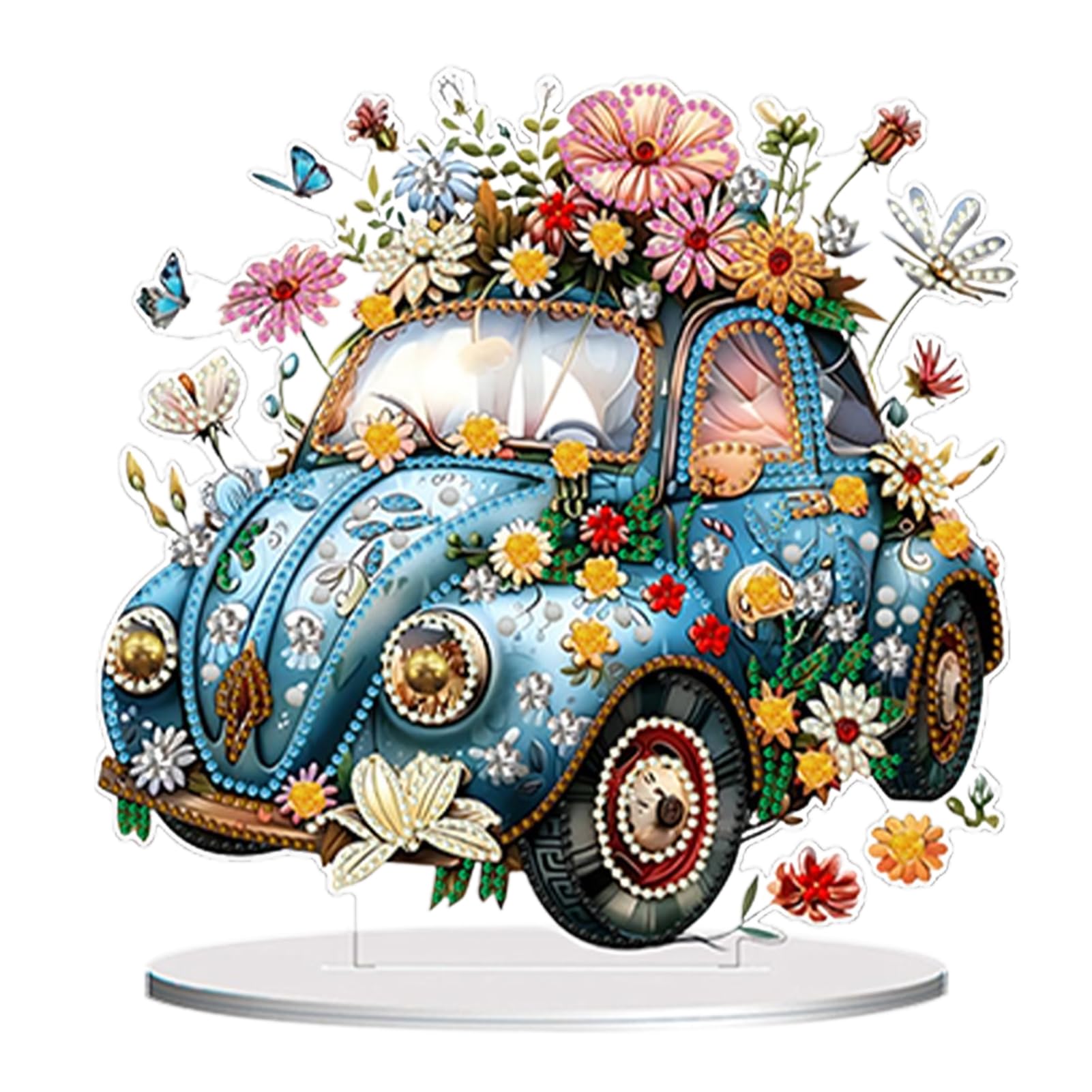 KOBONA Double Side Special Shaped Flower Vintage Car Table Top Diamond Painting Ornament Kits Diamond Painting Desktop Ornaments Kit for Home Office Decor (LB058)