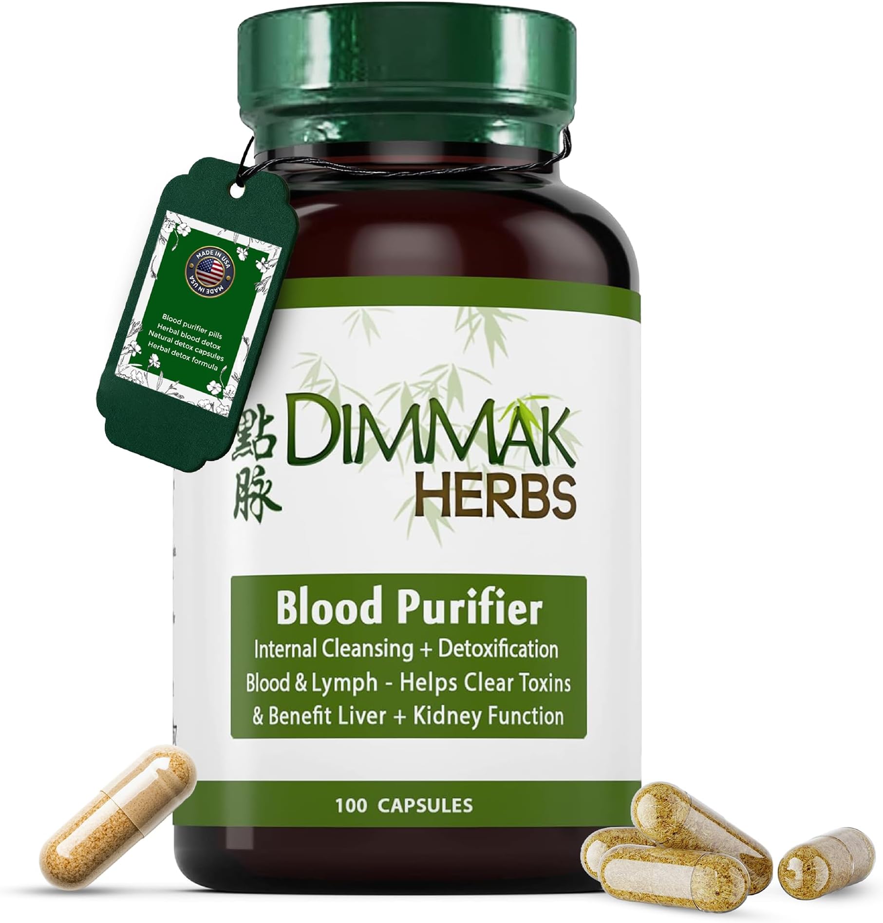 Dimmak Herbs Blood Purifier & Lymphatic Cleanse- Systemic Detox Supplement for Skin, Liver, & Immune Health- Organic Andrographis & Coptis Herbal Formula- Vegan, Non-Laxative- 100 Capsules