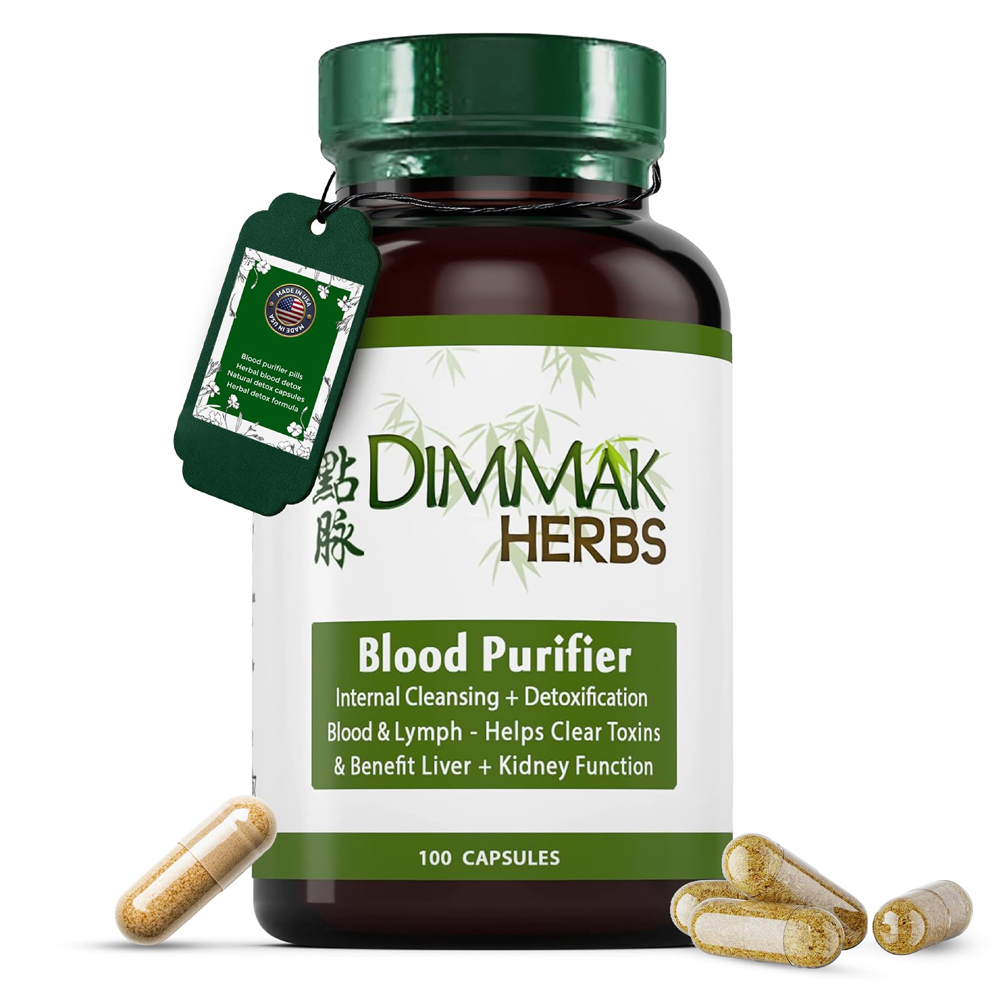 Dimmak Herbs Blood Purifier & Lymphatic Cleanse- Systemic Detox Supplement for Skin, Liver, & Immune Health- Organic Andrographis & Coptis Herbal Formula- Vegan, Non-Laxative- 100 Capsules