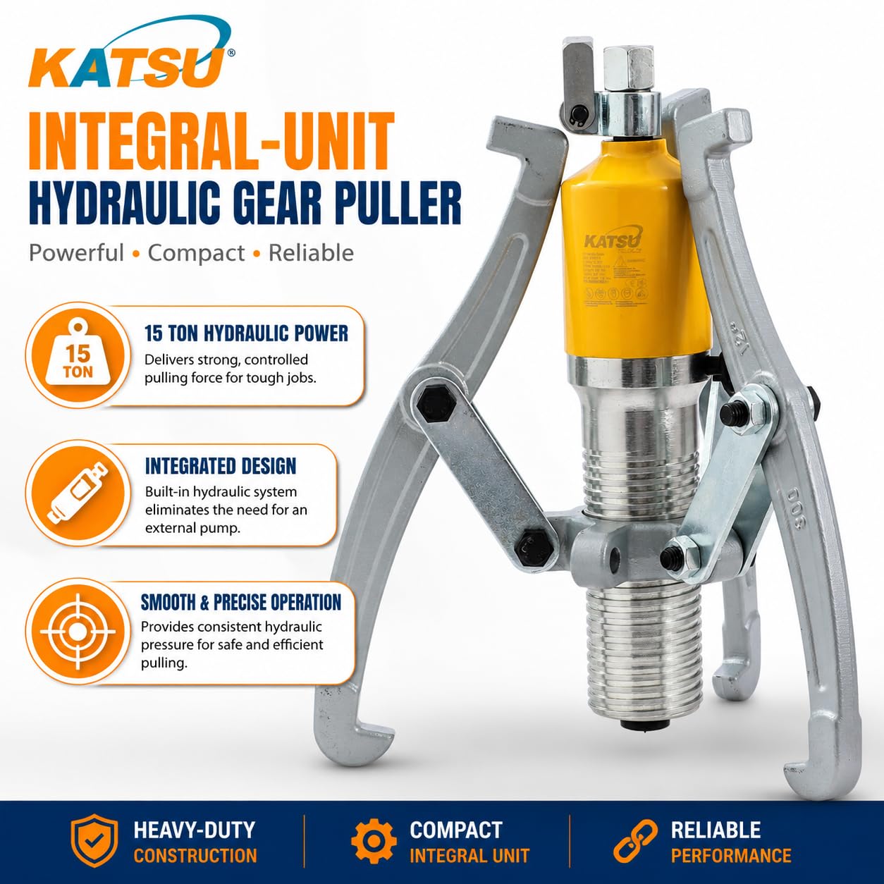 KATSU Extractor Hidráulico de Engranajes 15 Ton, Unidad Integral 3 Mordazas Polea de Prensa Hidráulica Manual Rodamientos de Rueda Motor Cubo Separador 450572