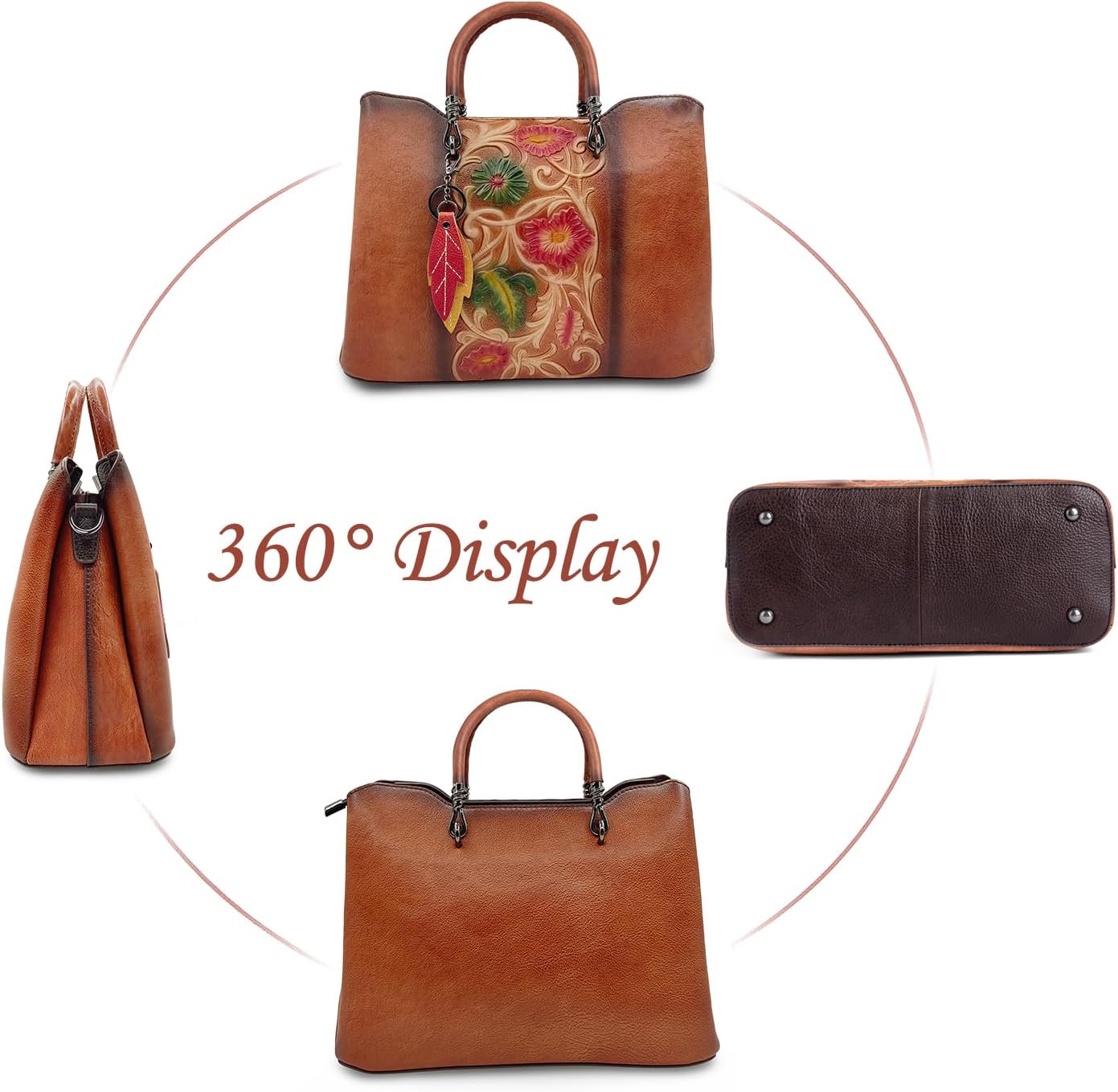 Genuine Leather Vintage Bag & Wallet Set for Women - Cowhide Crossbody Purse with RFID Blocking Wallet, Flower Embossed Retro Gift Combo - Image 4