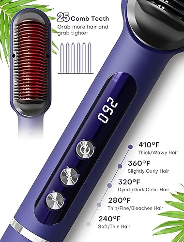 Vista 5 de Cepillo alisador de cabello iónico mejorado, peine alisador para mujeres con 9 ajustes de temperatura, pantalla LED, calentamiento rápido