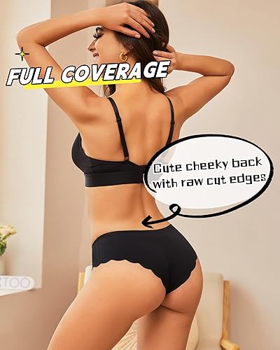 Miniatura 2 de FINETOO - Paquete de 6 unidades de ropa interior sin costuras para mujer, sexy, cintura baja, hipster, con borde ondulado, invisible, bikini,