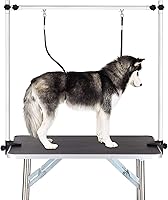 Vista 3 de Mesa de aseo para perros de 42 pulgadas, mesa de aseo para mascotas de altura ajustable con reposabrazos, cuerdas y bandeja de malla, adecuada