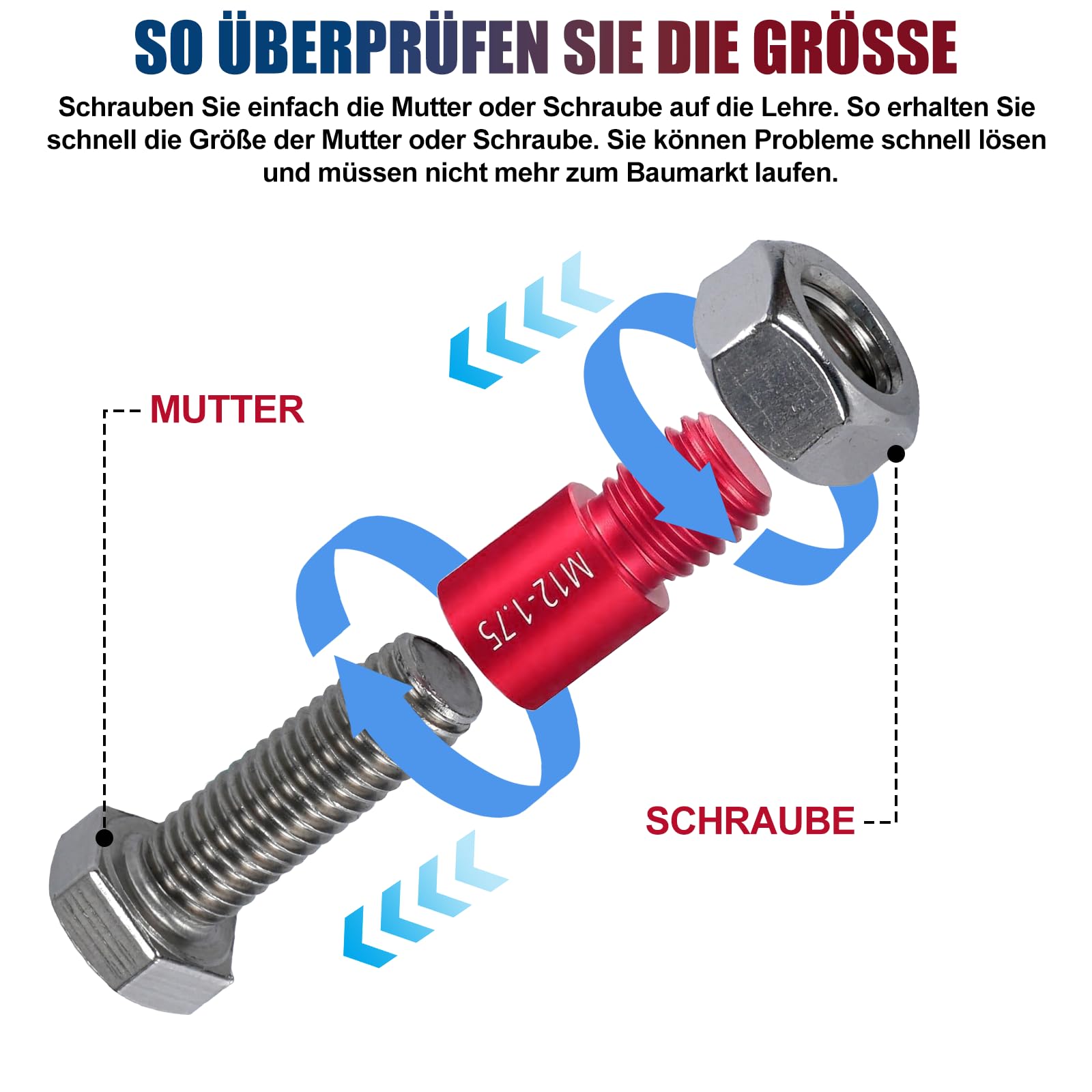Gewindelehre Set 50-Teiliges, Aluminiumlegierung Gewindelehre, mit Metrisches und Zoll-Gewinde, Ideal zum Messen und Prüfen von Gewindegrößen