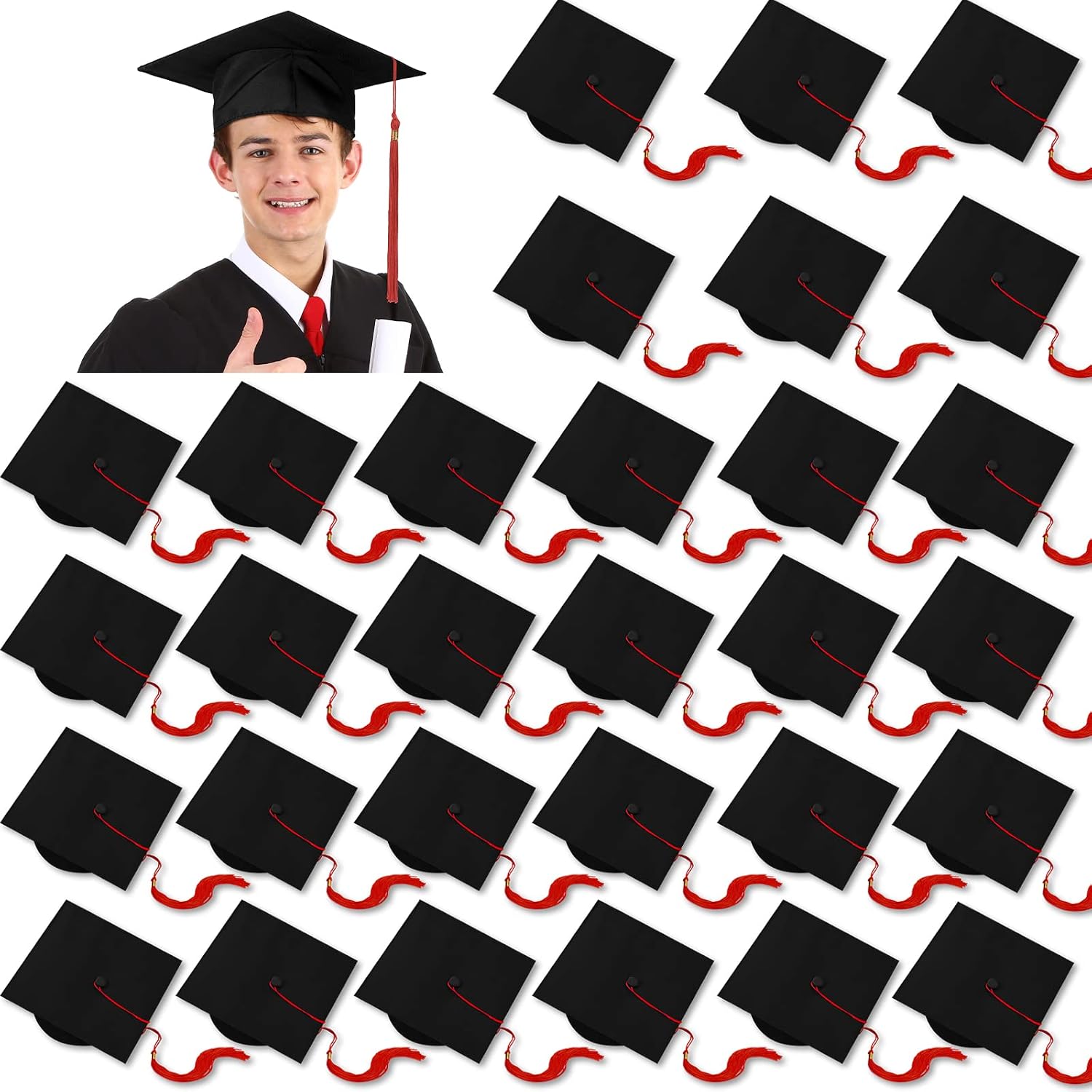 Bokon 30Pcs Graduation Cap Bulk Child Adult Adjustable Graduation Hat for Kids Kindergarten High School Bachelor