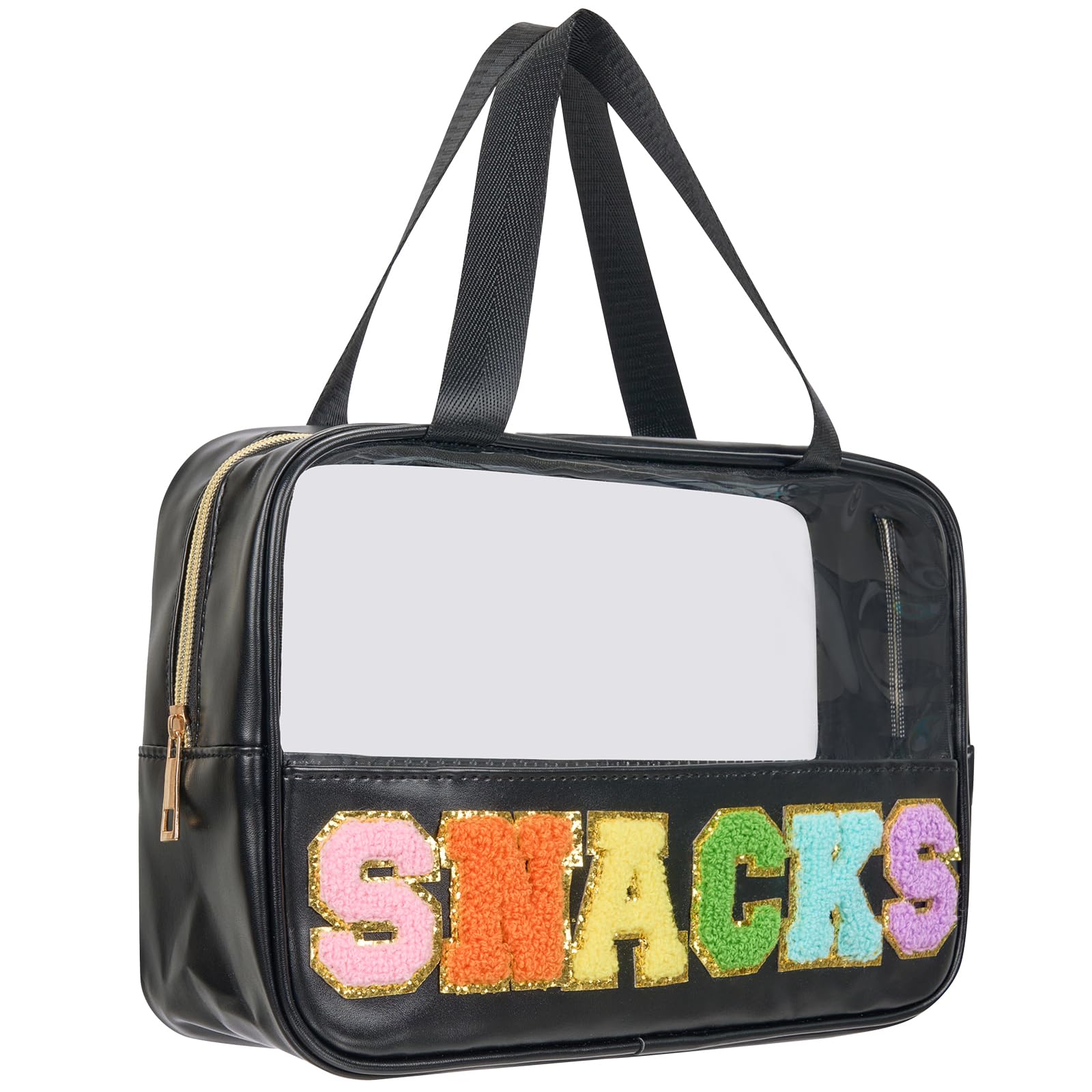 Snack Bags Chenille Letter Clear Makeup Bag Snacks Bags for Travel, Clear Snack Pouch, Preppy Cosmetic Bag, Sunscreen Bag, Travel Toiletry Pouches Cosmetic Pouch for Women and Girls