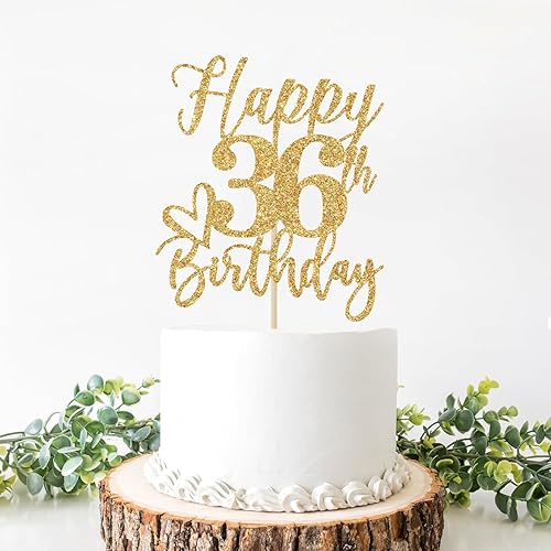 Miniatura 2 de Decoración para pastel de cumpleaños con purpurina dorada, divertidos suministros de fiesta de cumpleaños (feliz cumpleaños 36, purpurina dorada)