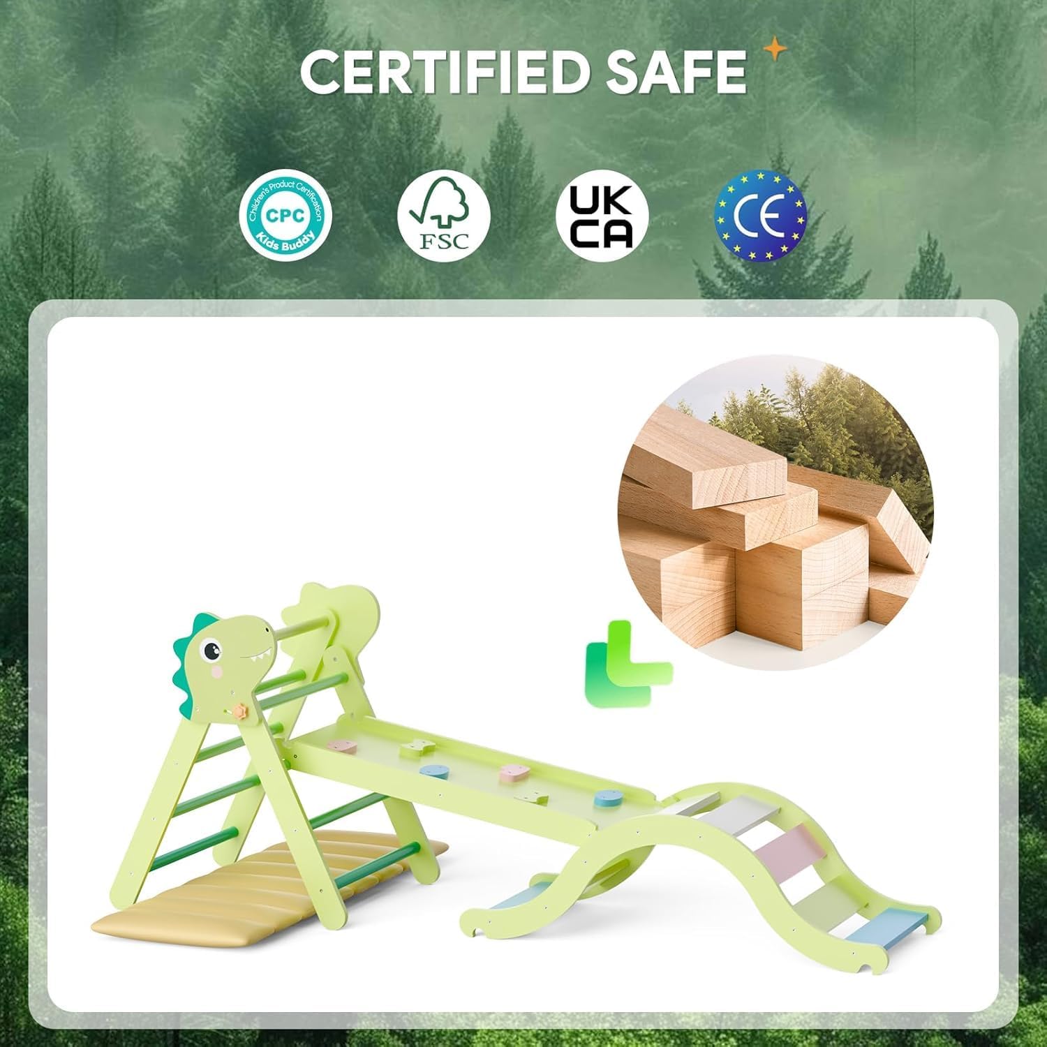 LOVIVO Kletterdreieck Indoor Set 9-in-1 inklusive Klettergerüst Indoor, Kletterbogen & Kissen | Klappbares Holz Klettergerät, Montessori Kletterset für Kleinkinder 1-3 Jahre, Krippe & Zuhause