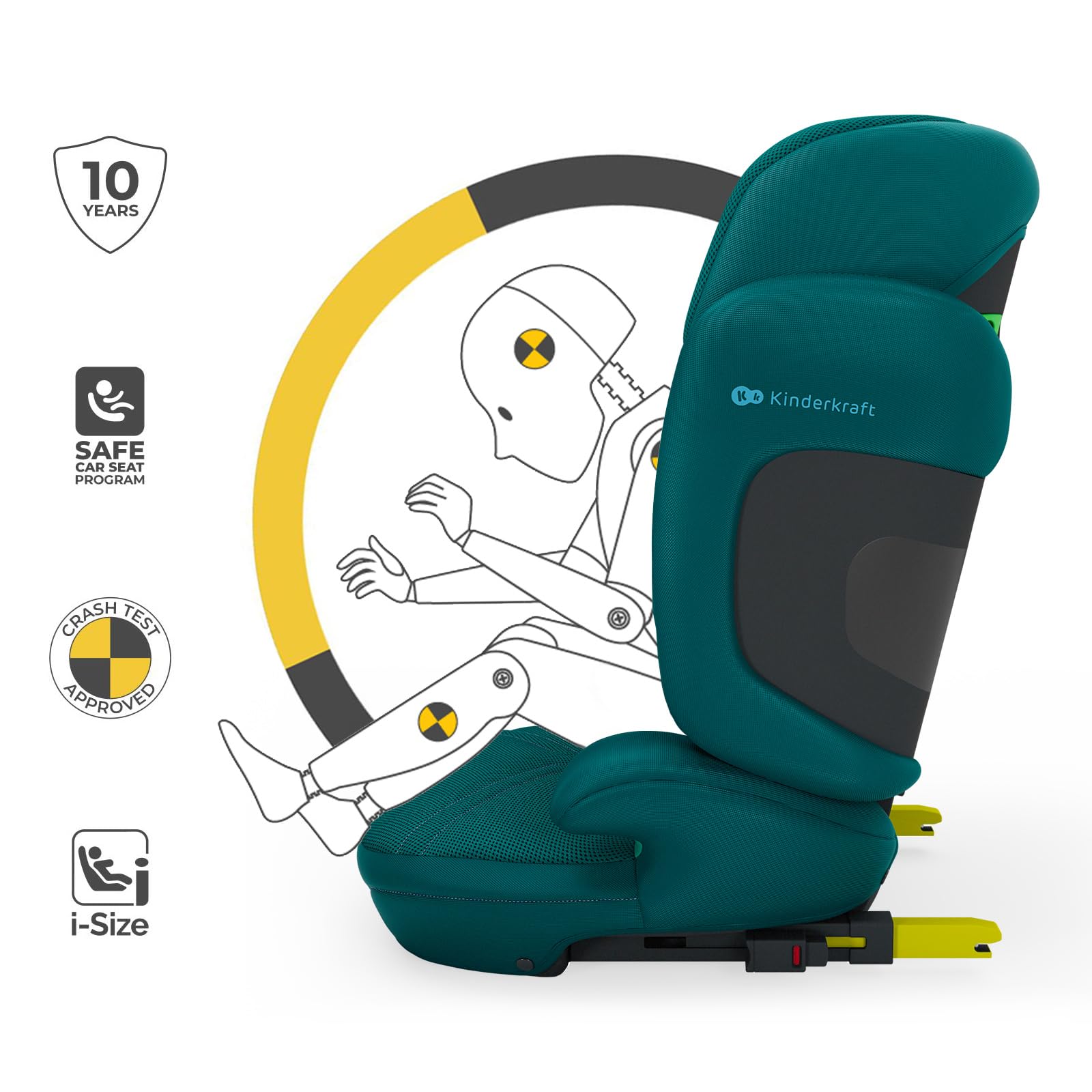 Kinderkraft XPAND 2 PRO siège-auto i-Size 100–150 cm, installation ISOFIX ou ceinture, réglable en hauteur et en largeur DUO EXPAND, appui-tête H-GUARD+ avec mousse à mémoire de forme, pliable, Vert