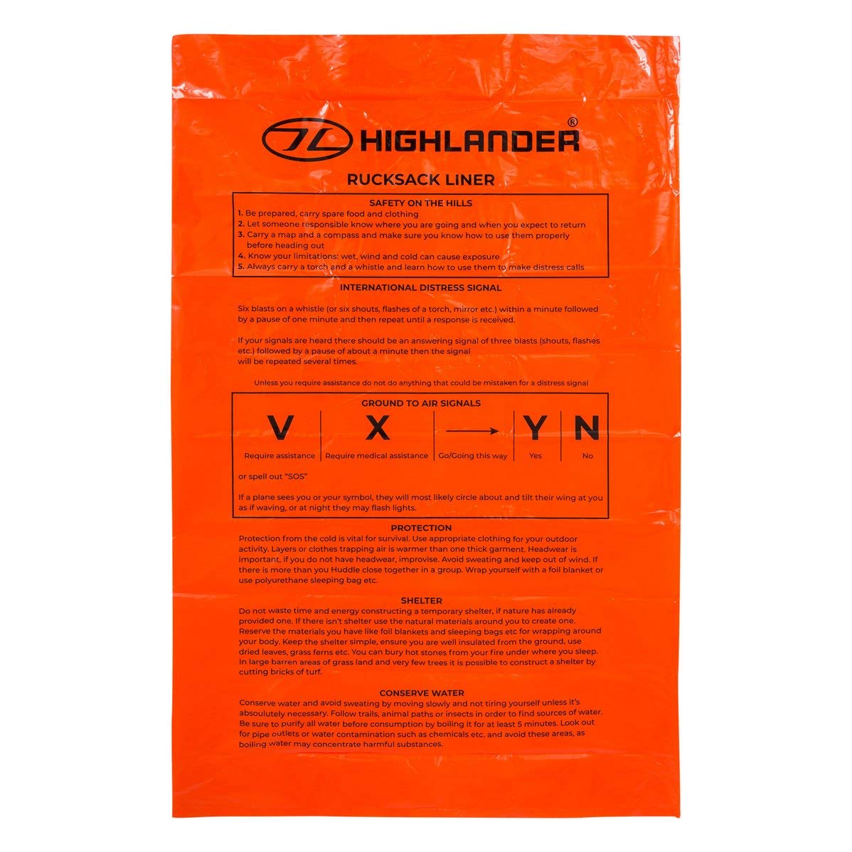 (Orange, 55 x 85 x 11 cm, 100 Litre) - Highlander Waterproof Polyethylene 100L Rucksack Liner Mens