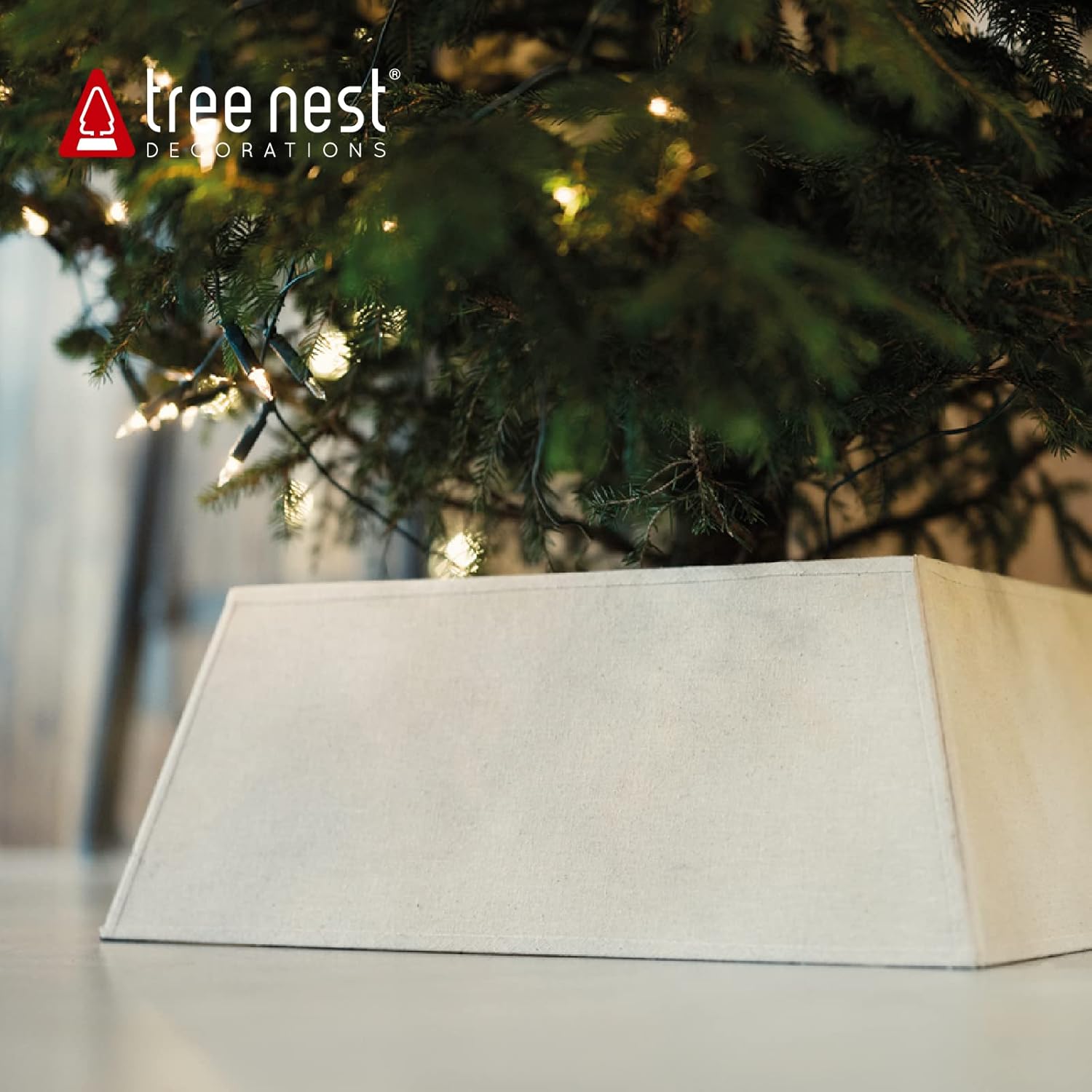 Tree Nest Christmas Tree Skirt Stand Christmas Tree Collar Basket Square Base Durable Fabric for Xmas Tree Decoration 28" D Contemporary (Red,Large)