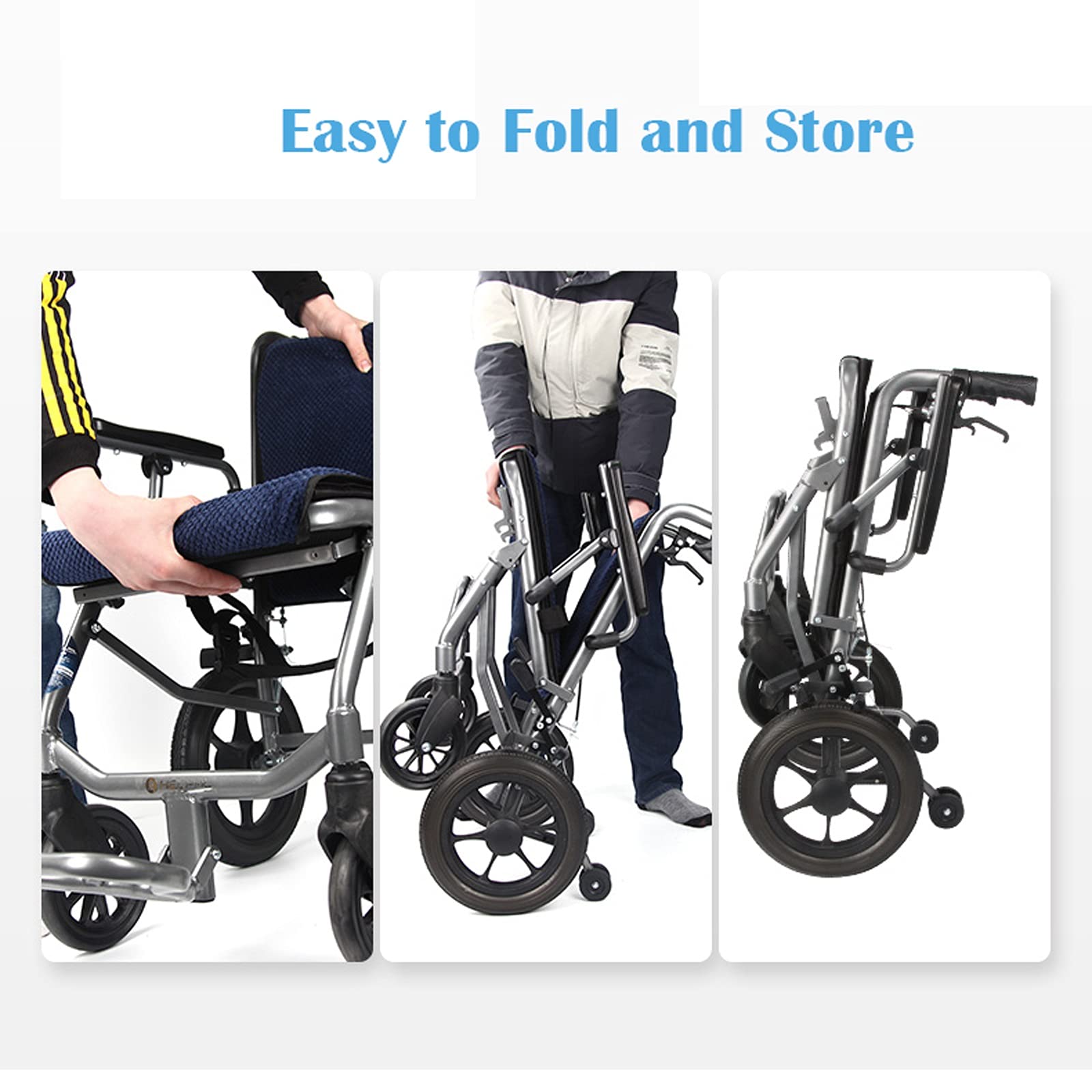 ultraligera Silla de ruedas Silla de transporte plegable con reposapiés en silla de ruedas plegable ultraligero con freno de mano, silla de ruedas de viaje adecuada para ancianos y niños, 16.5 en asie