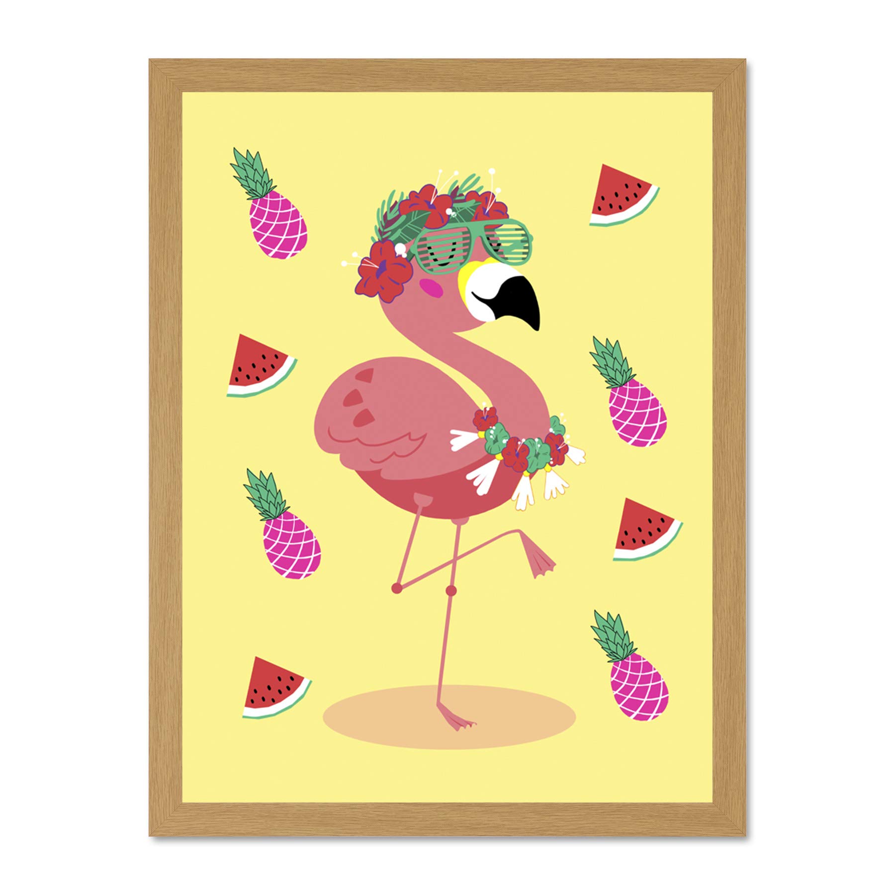 Wee Blue Coo Kawaii Flamingo Party Tropical Large Framed Art Print Wall Poster 18x24 inch