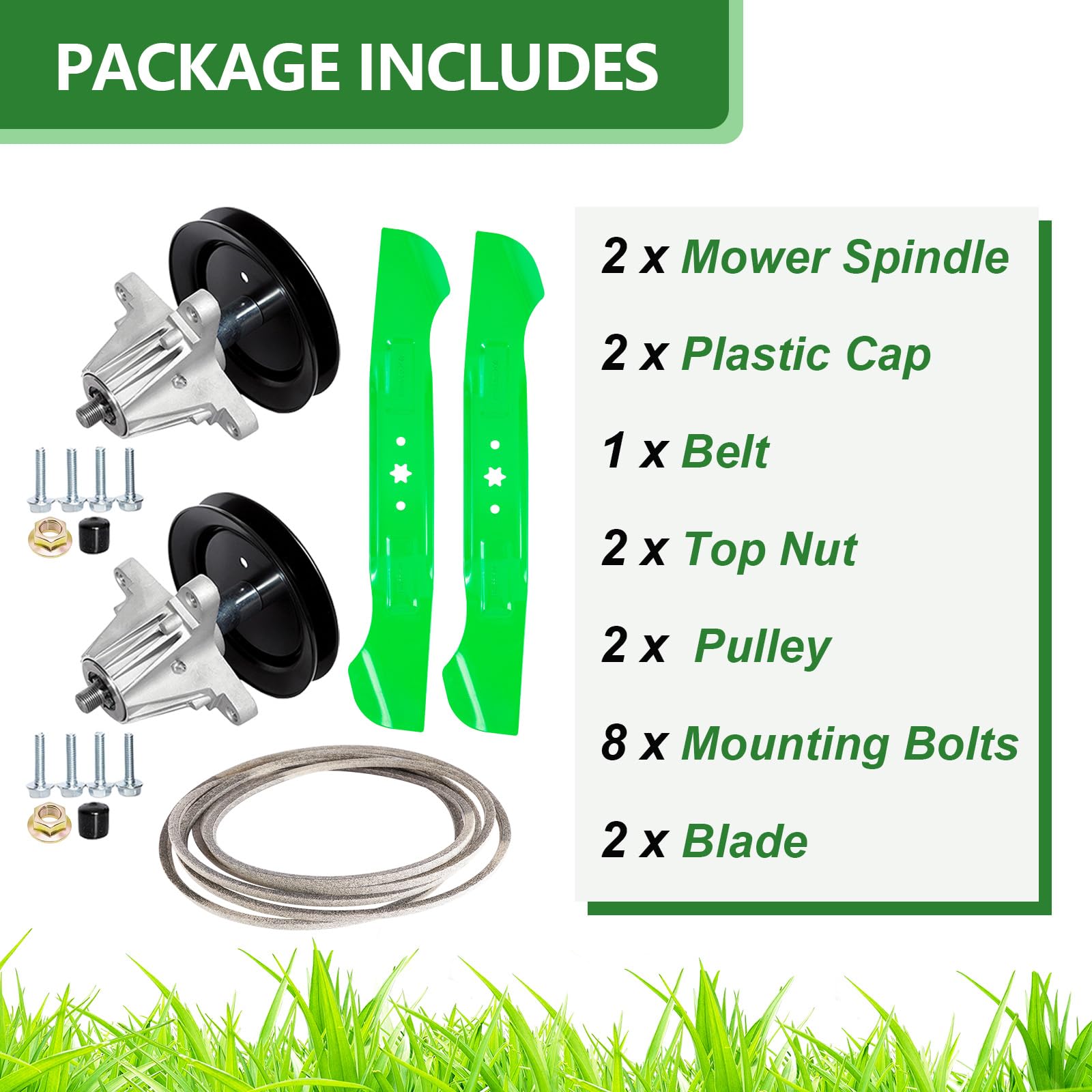 Kit de reconstrucción de cubierta de cortacésped de 46 pulgadas para MTD Crafts Man T150 T1700 T1900 T1500 T1600 LT4600 T140 CLT46CVT Troy Bilt Bronco Horse XP TB46 incluye 2 husillos 918-06989 2