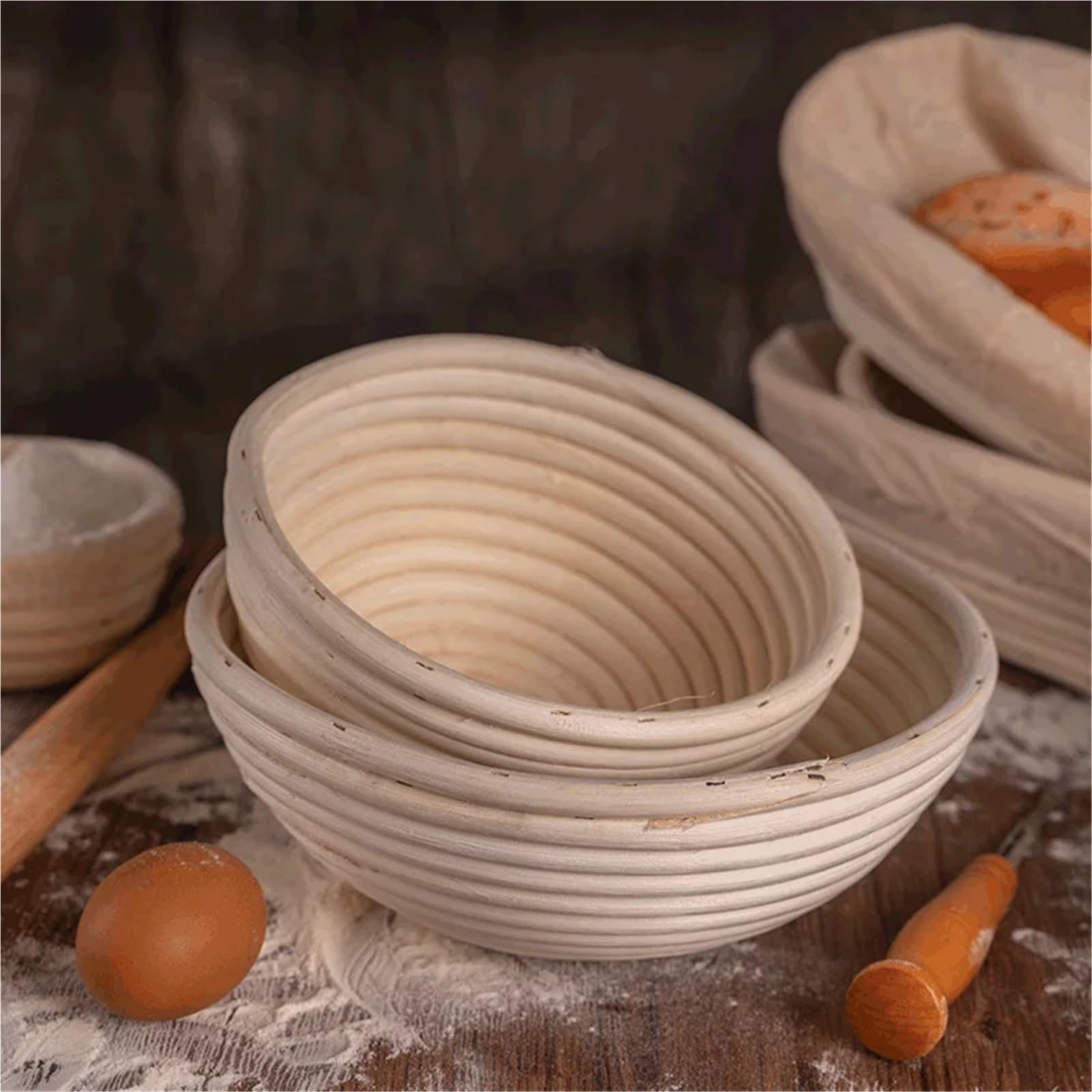 Cesta De Levadura De Pan Banneton redondo u ovalado for panadero casero, cesta a prueba de pan, cesta de fermentación de masa de ratán Natural, herramientas for hornear pan Para Fermentar Pan(Oval-35X