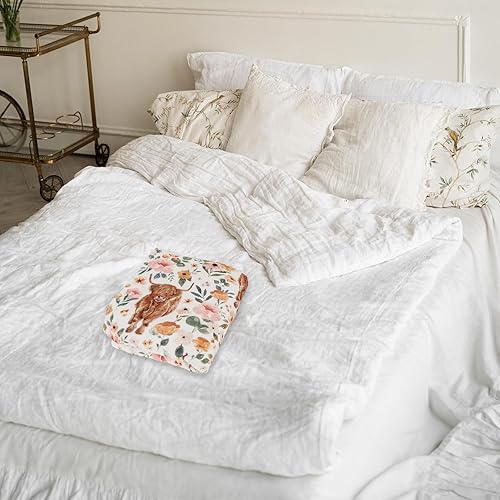 Miniatura 6 de Manta de franela mullida de vaca de las montañas florales de 60 x 50 pulgadas, manta de granja de acuarela con flores y vacas para el hogar, silla,
