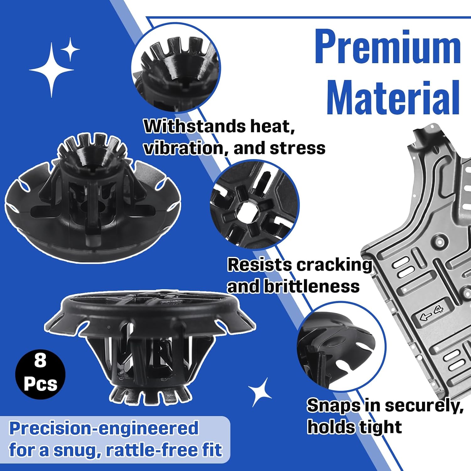 8 Pcs Body Deflector Retainers – Heat Shield Clips – Replacement Part W790373S900 – Anti-Rattle, Airflow Protection, Barbed Push-Type Grip
