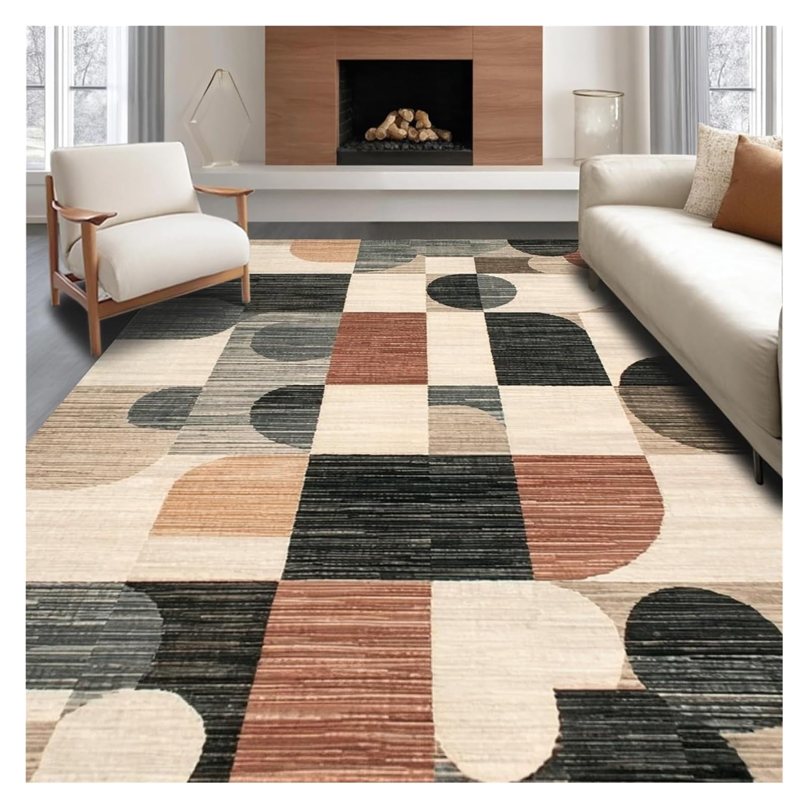 Grand tapis lavable art abstrait doux pour votre salon et chambre