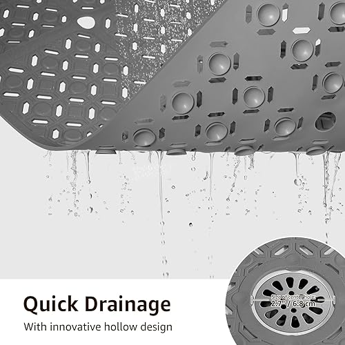 Miniatura 3 de Yolife Tapete de ducha cuadrado, 27 x 27 pulgadas, tapete de ducha grande con orificio de drenaje central, tapete de ducha antideslizante de TPE