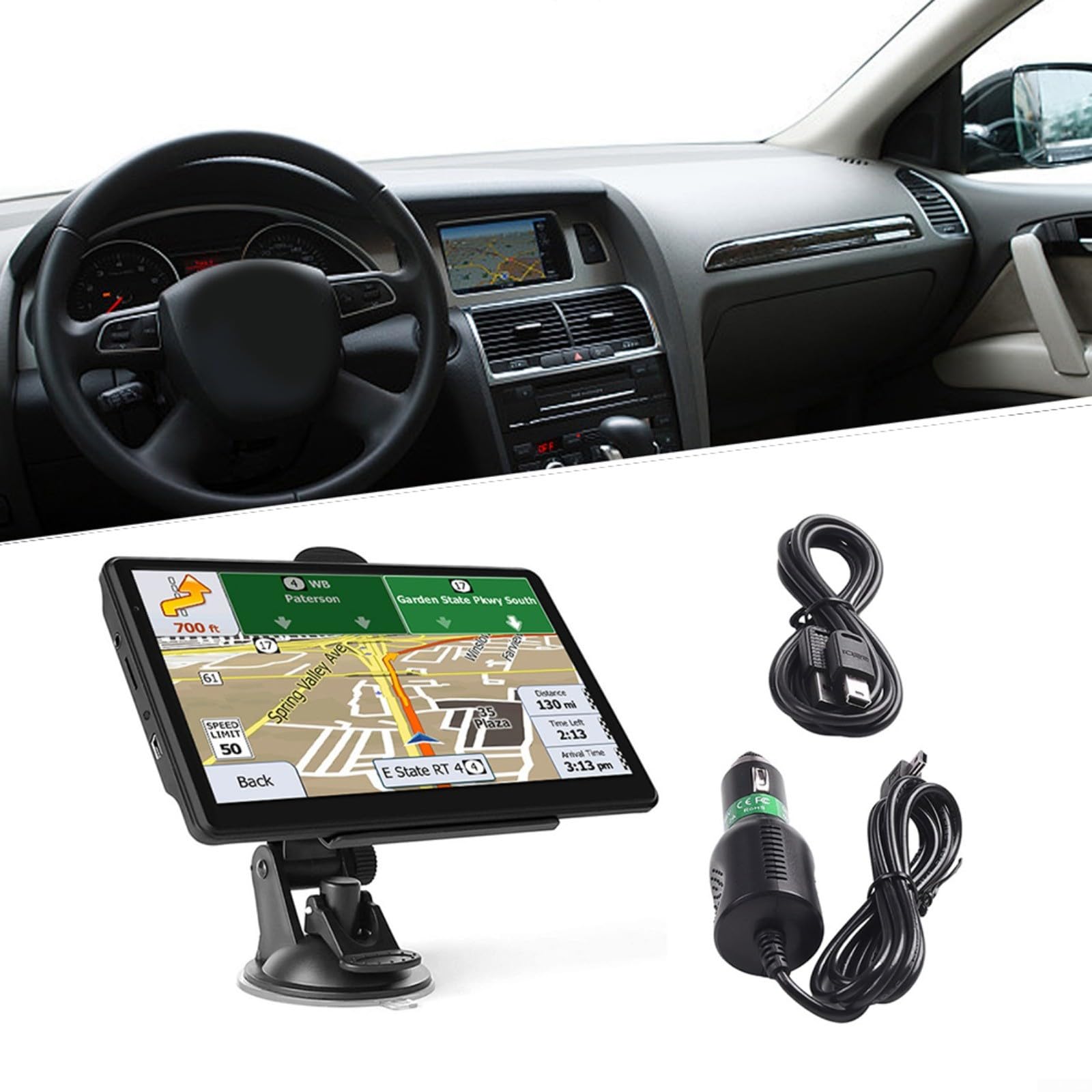 GPS da 7 pollici per navigatore dispositivo con 8 GB ROM 256 MB per RAM, sistema di navigazione portatile per auto camion con trasmettitore FM e batteria da 1200 mAh per viaggi e spostamenti