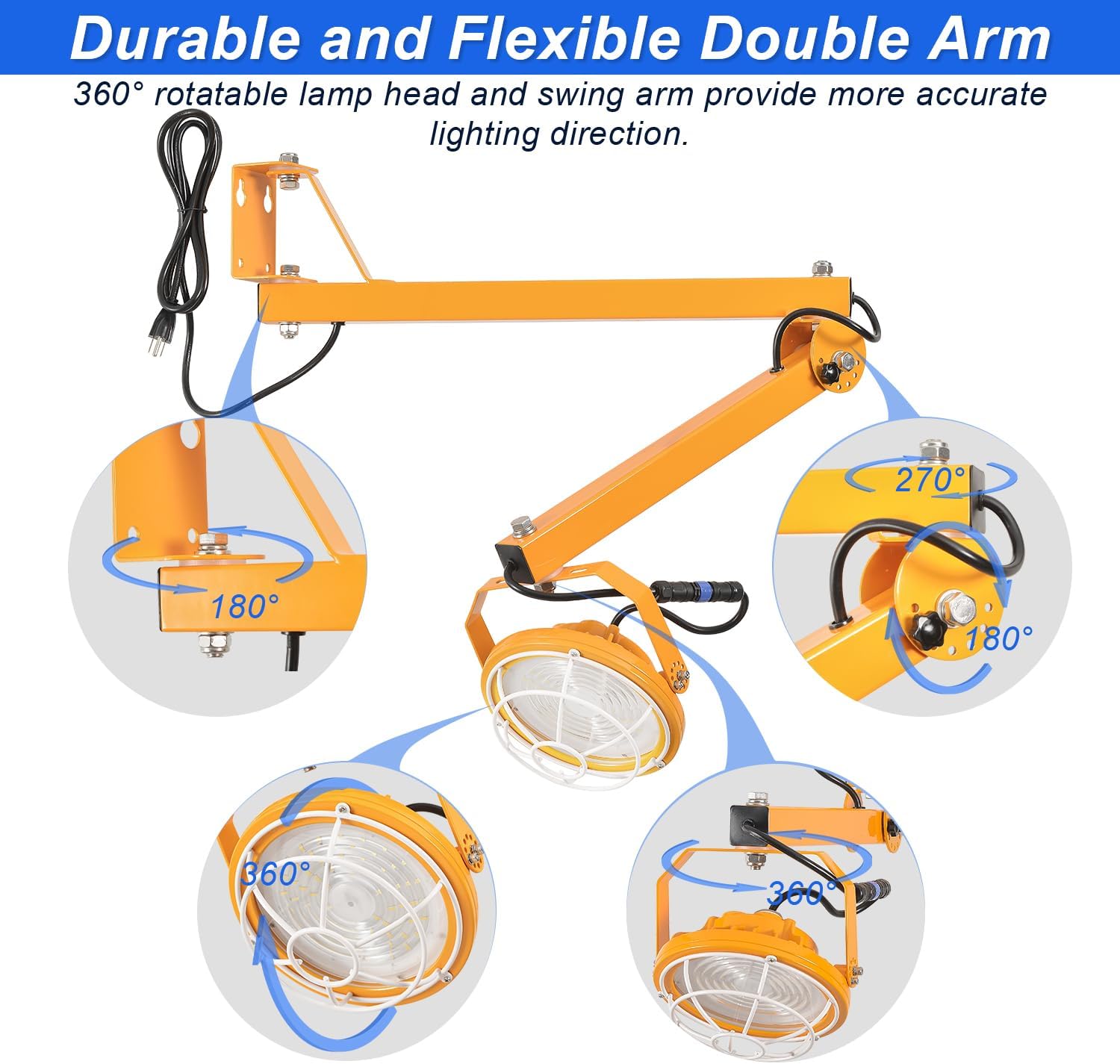 30W LED Loading Dock Lights with 40'' Swing Single Folding Arm, 4200LM 360° Rotatable Lamp Head, 5000K IP65 Rated UL Certified Heavy fold wall Mounting Work Light for Warehouse, Docks, Container